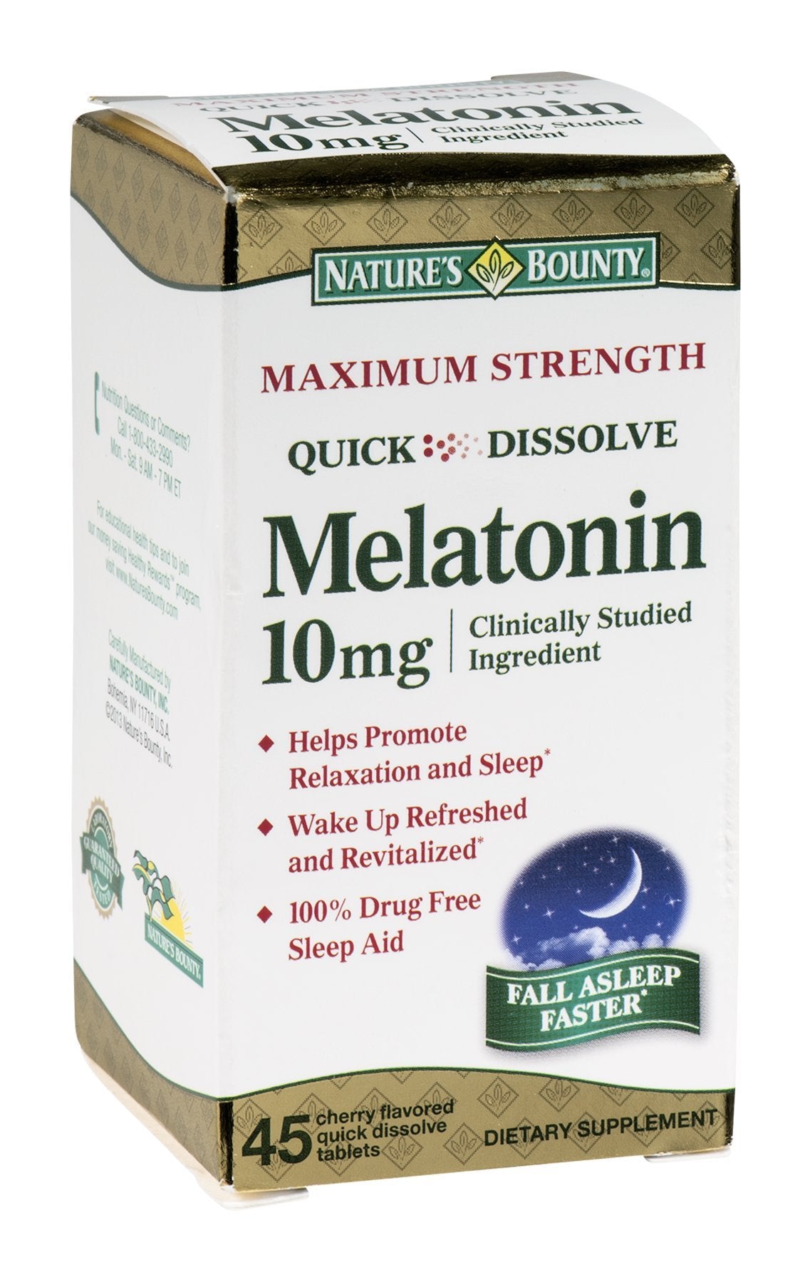 Tablettes Nature's Bounty mélatonine dissolution rapide sous la langue, saveur cerise naturelle.