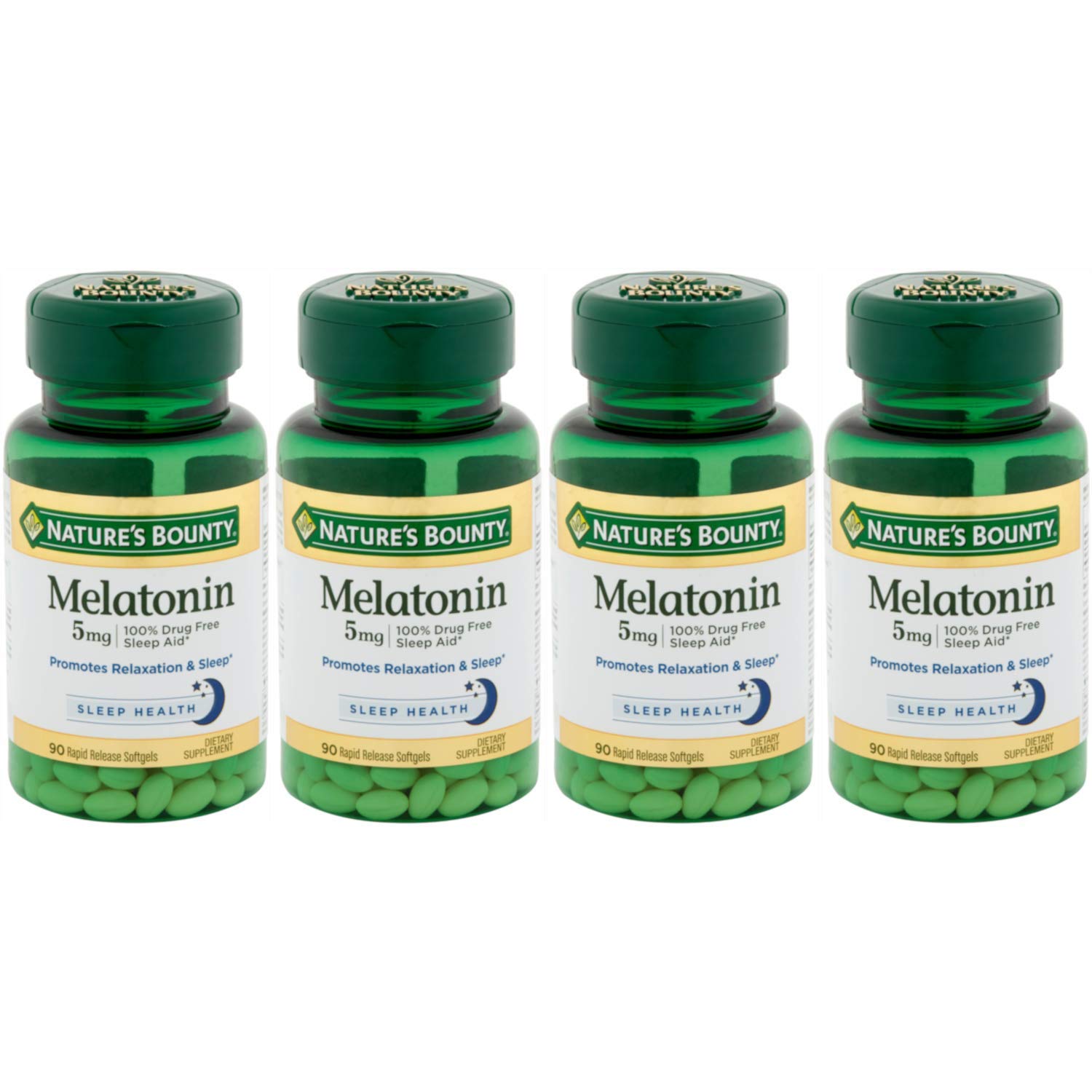 Nature's Bounty Mélatonine 5 mg, gélules molles et boîte, sommeil réparateur potentiel.