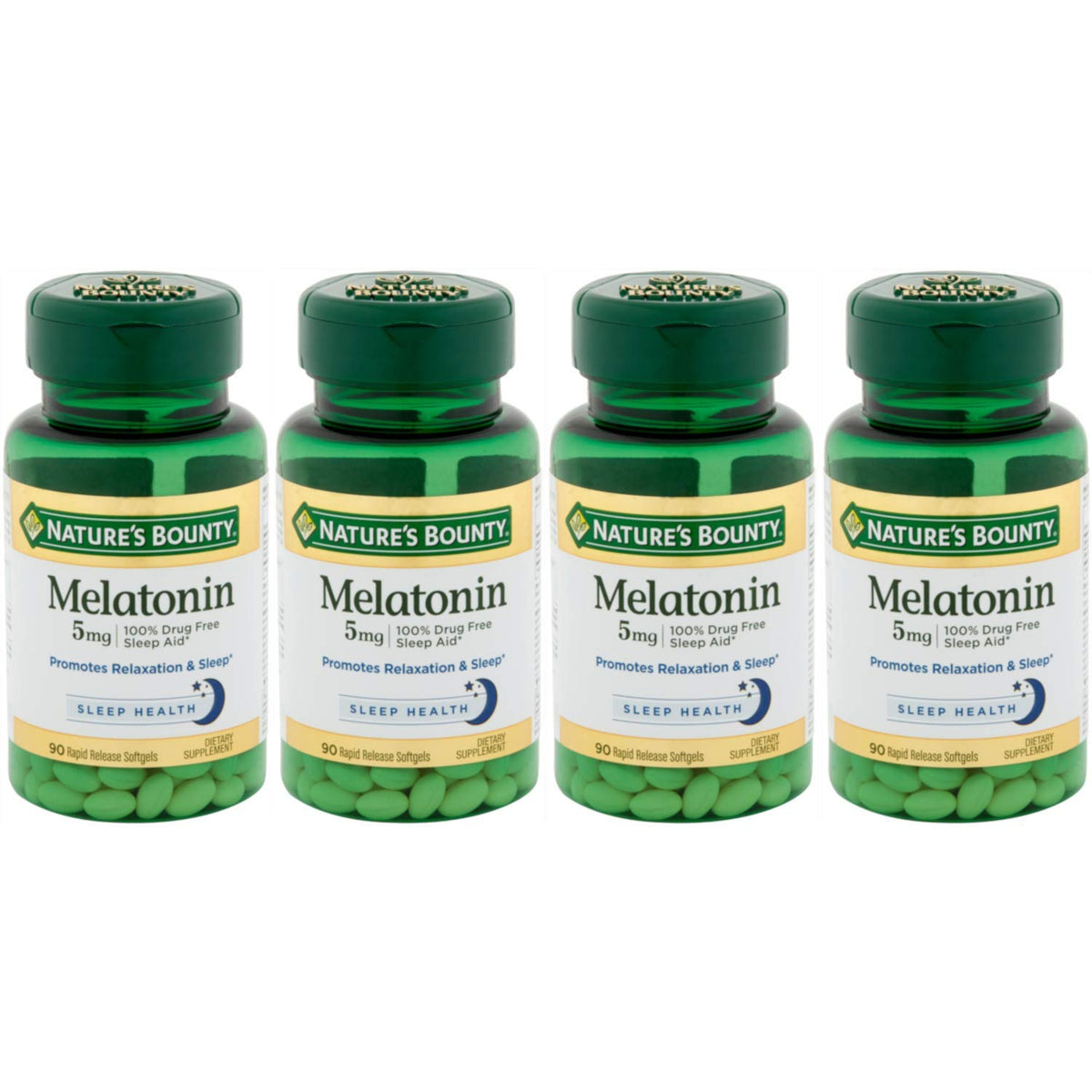 Nature's Bounty Mélatonine 5 mg, gélules molles et boîte, sommeil réparateur potentiel.