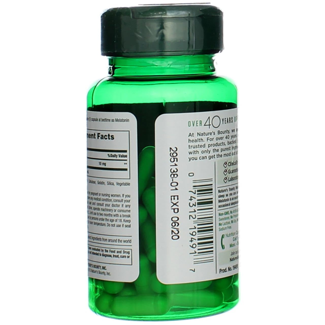 Gélules Nature's Bounty mélatonine 10 mg, faciles à avaler le soir