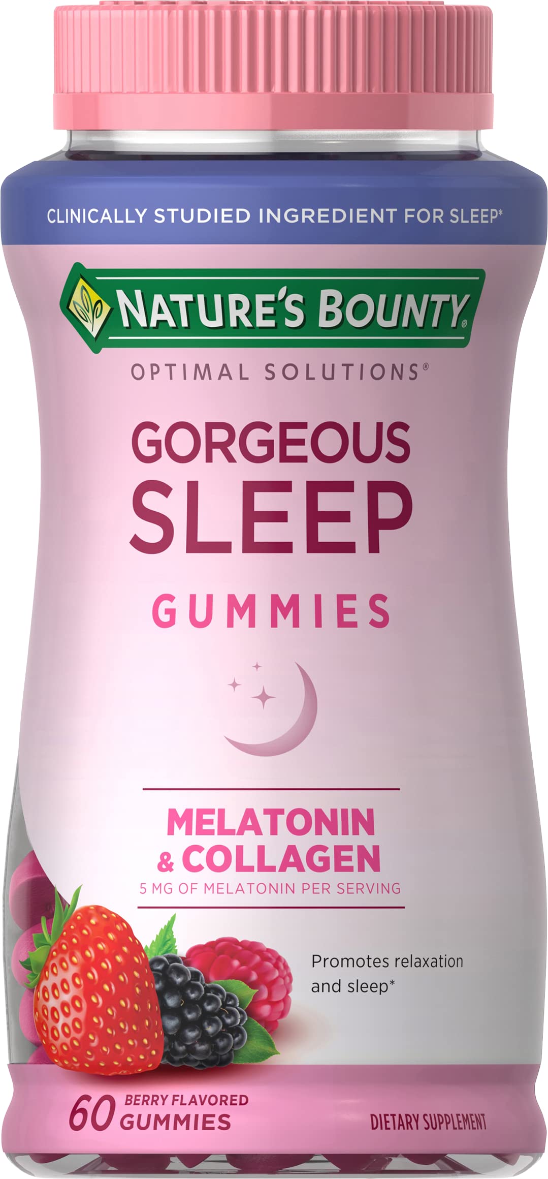 Gorgeous Sleep Gummies Nature's Bounty Optimal Solutions – flacon fermé, détente nocturne possible.