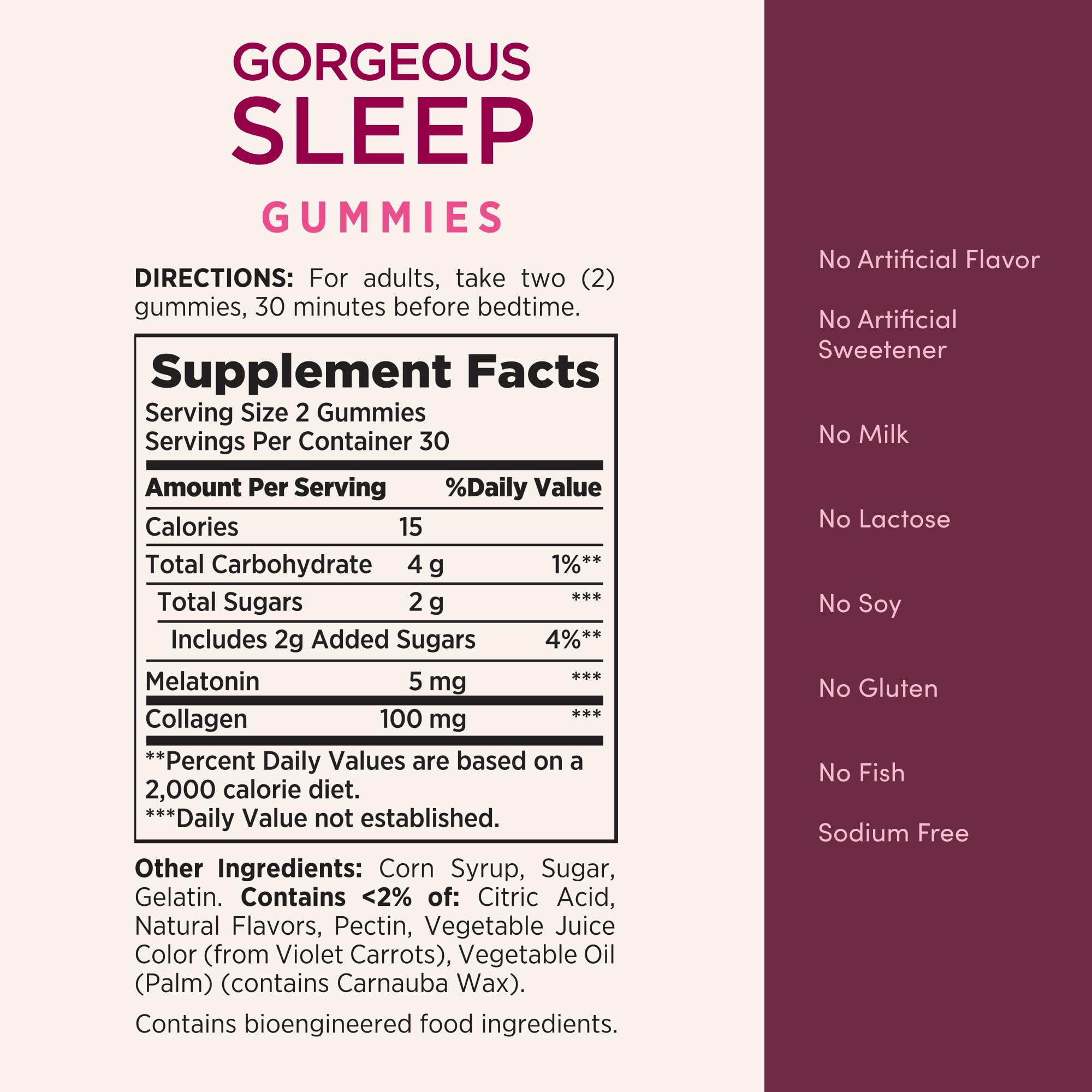 Gorgeous Sleep Gummies Nature's Bounty Optimal Solutions – sans gluten et sans lactose pour plus d'inclusion.