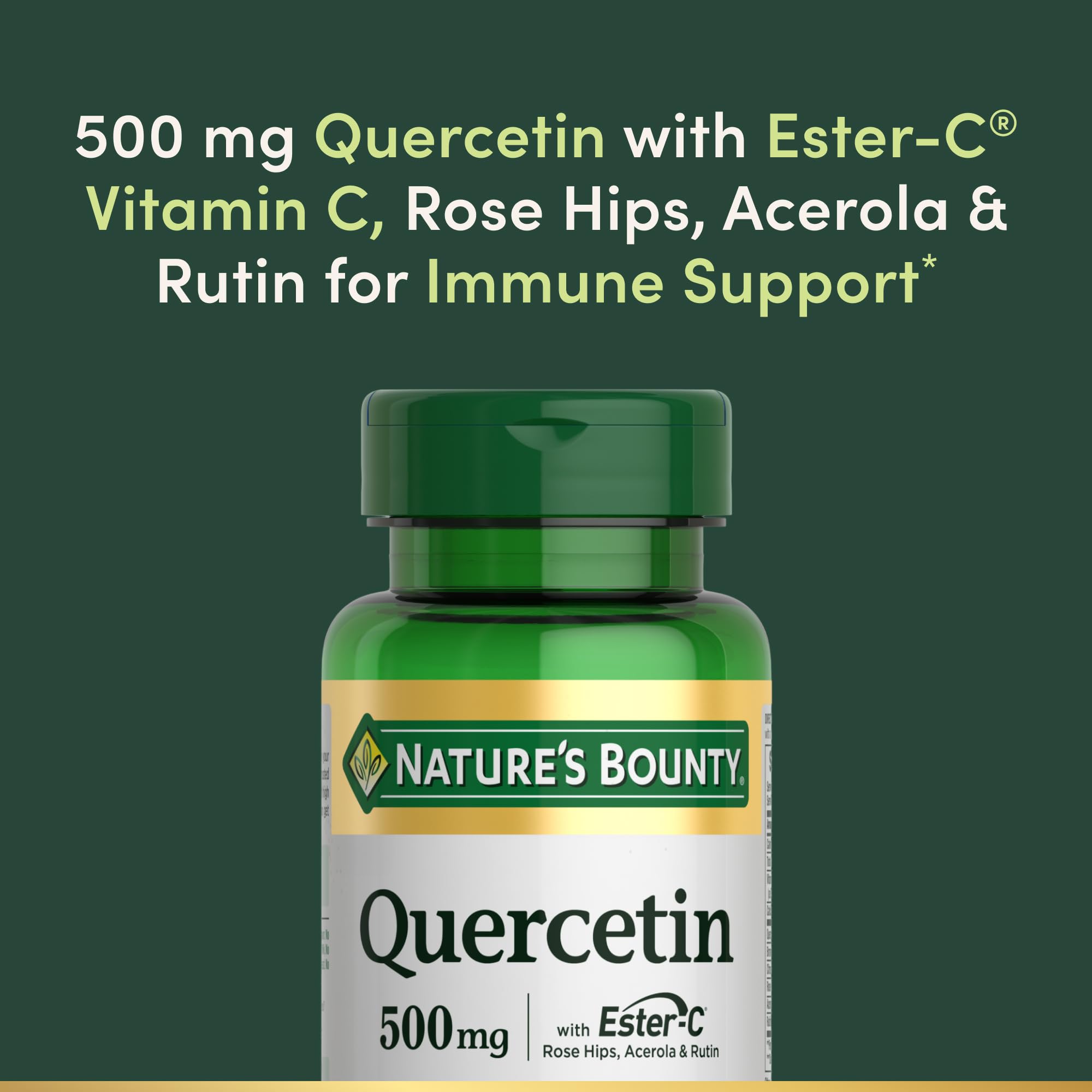 Nature’s Bounty Quercétine – étiquette affichant Ester-C et ingrédients végétaux.