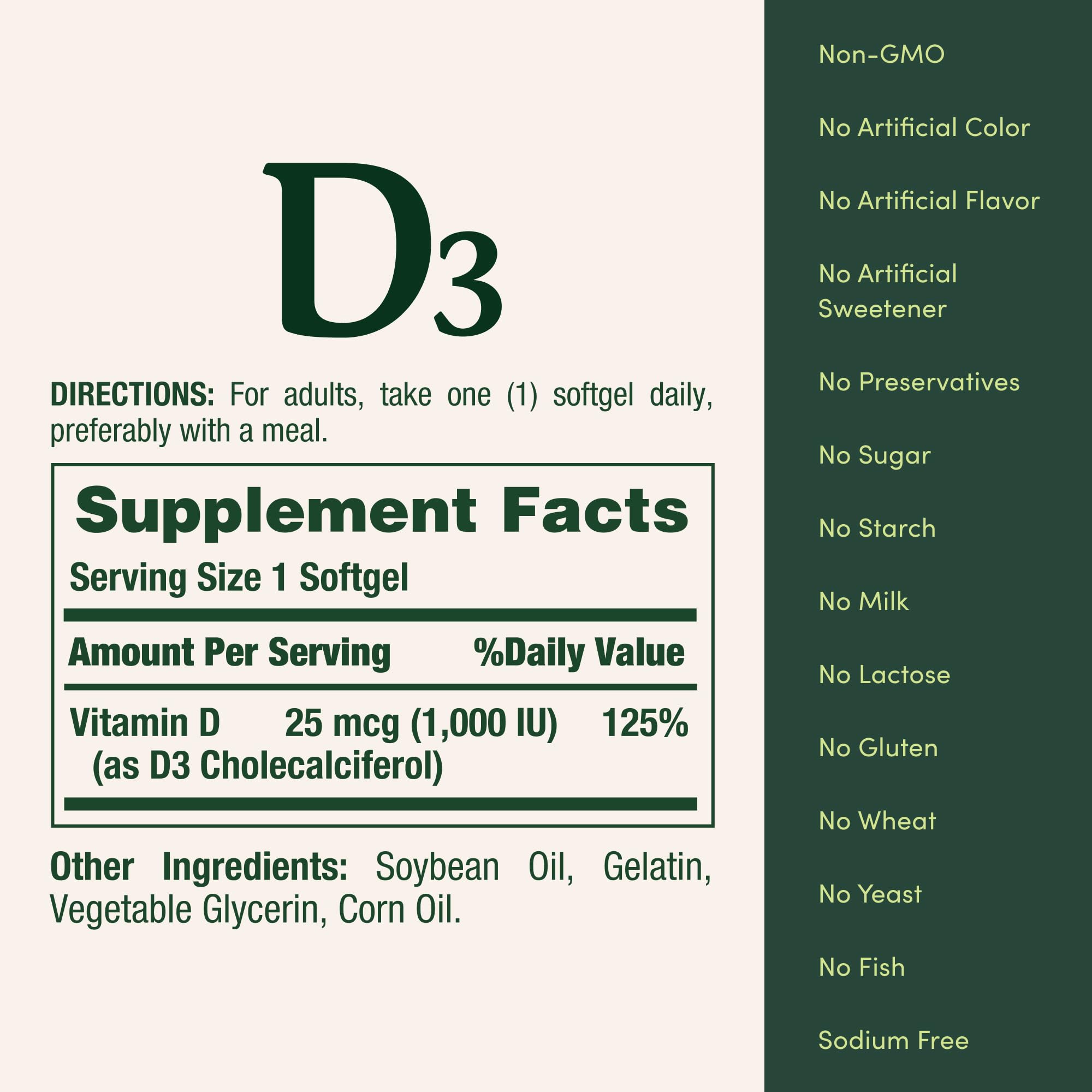 Nature’s Bounty Vitamine D3 – produit sans OGM et sans gluten pour régime varié