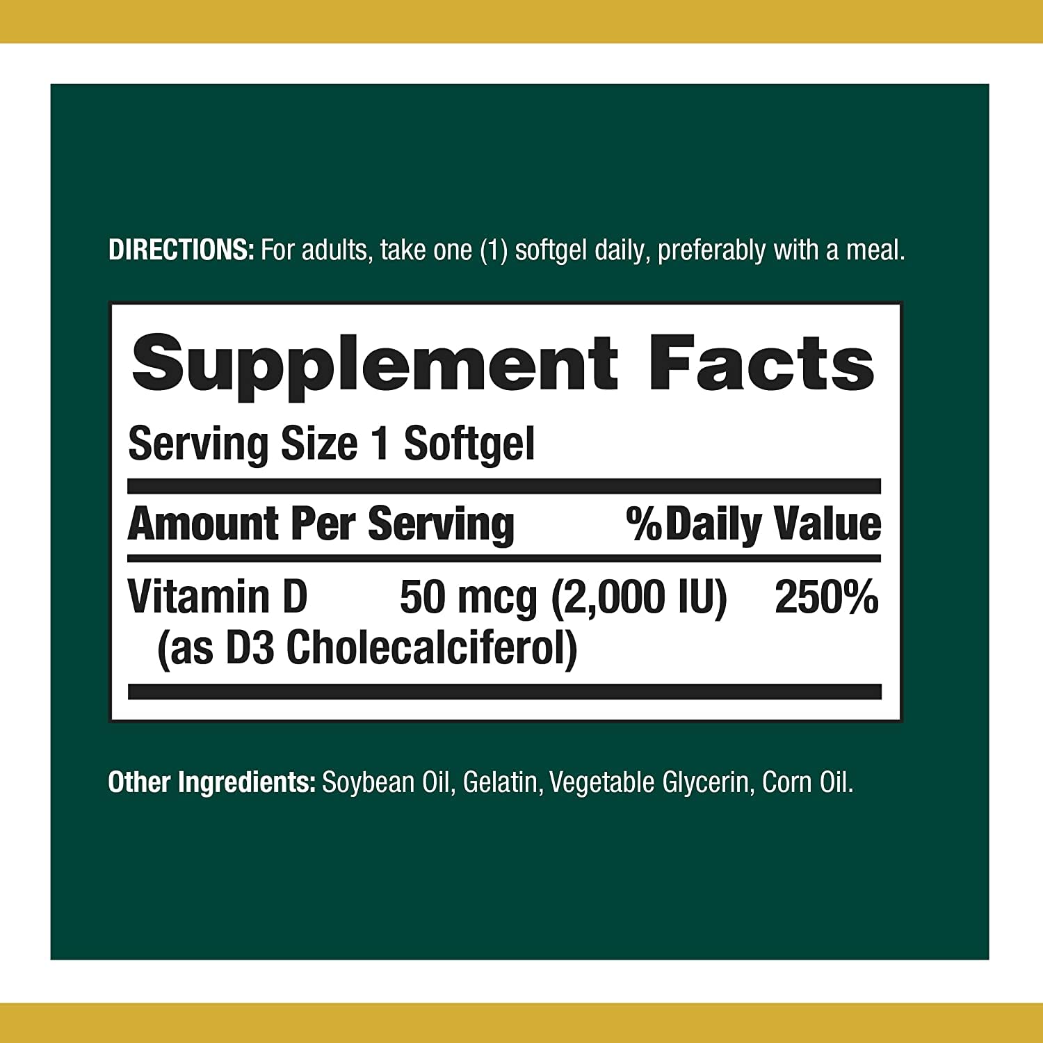 Nature's Bounty Vitamine D3: etiquette-boite, informations claires sur le produit
