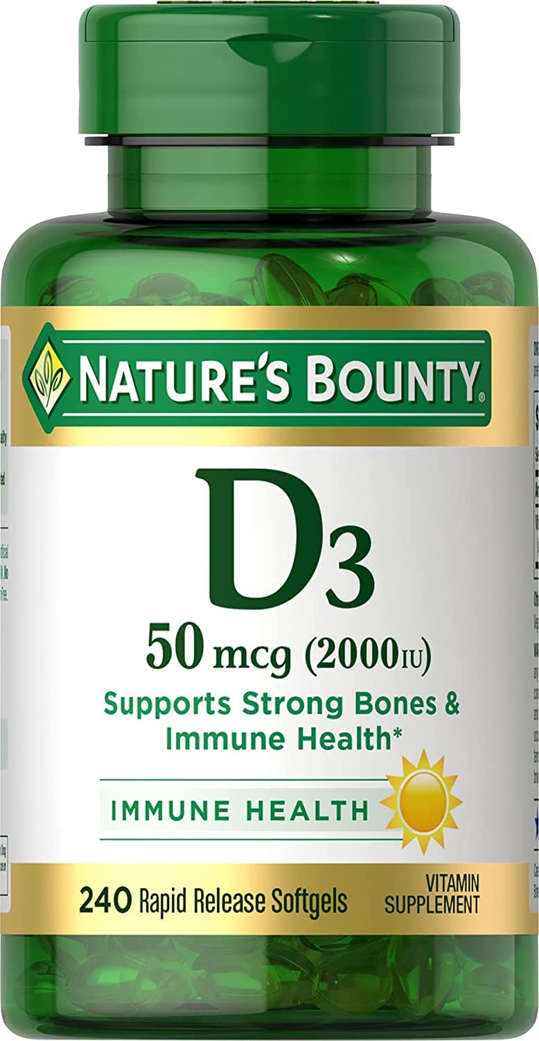 Nature's Bounty Vitamine D3: pilules prêtes, soutien potentiel au système immunitaire