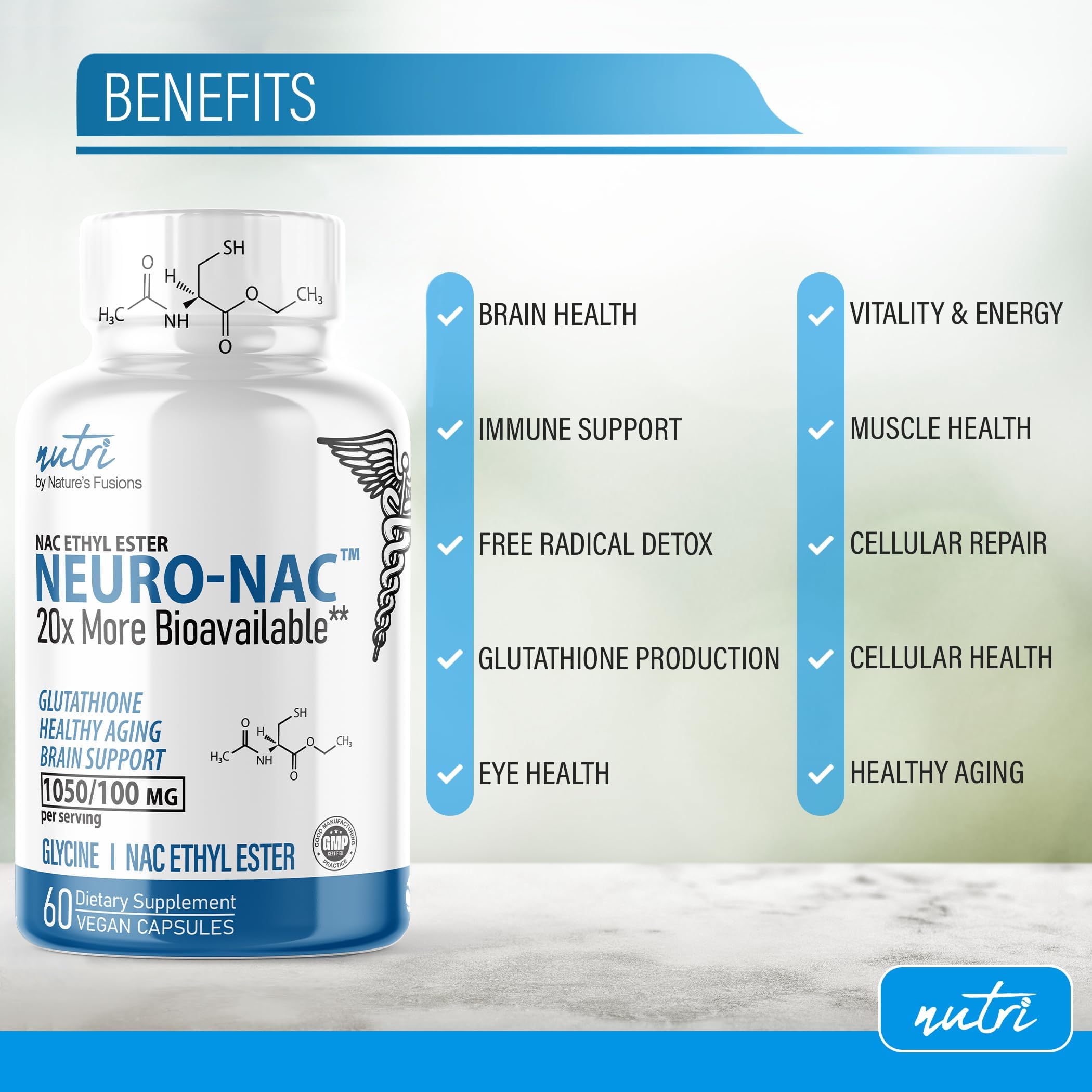 Tableau de dosage Nature's Fusions Neuro NAC facilitant les prises quotidiennes.