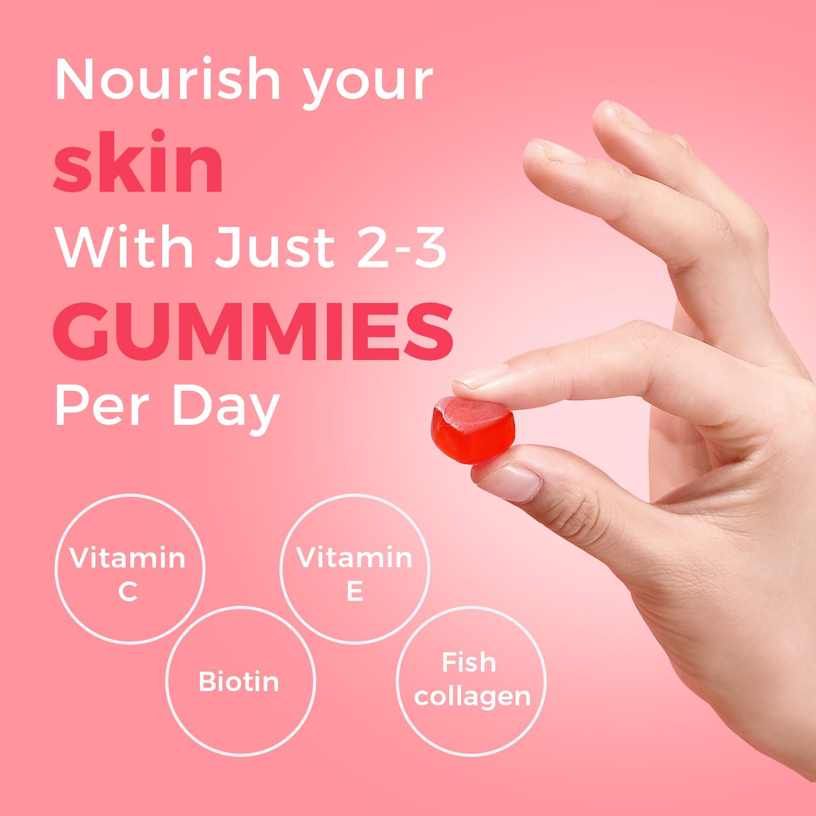 Nature's Key Collagen Gummies biotine et vitamines C et E, soutien beauté potentiel.
