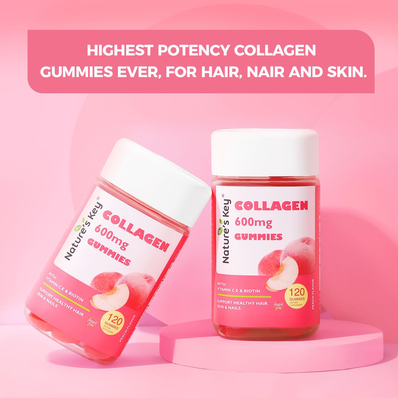 Nature's Key Collagen Gummies utilisation quotidienne, peau, cheveux et ongles.