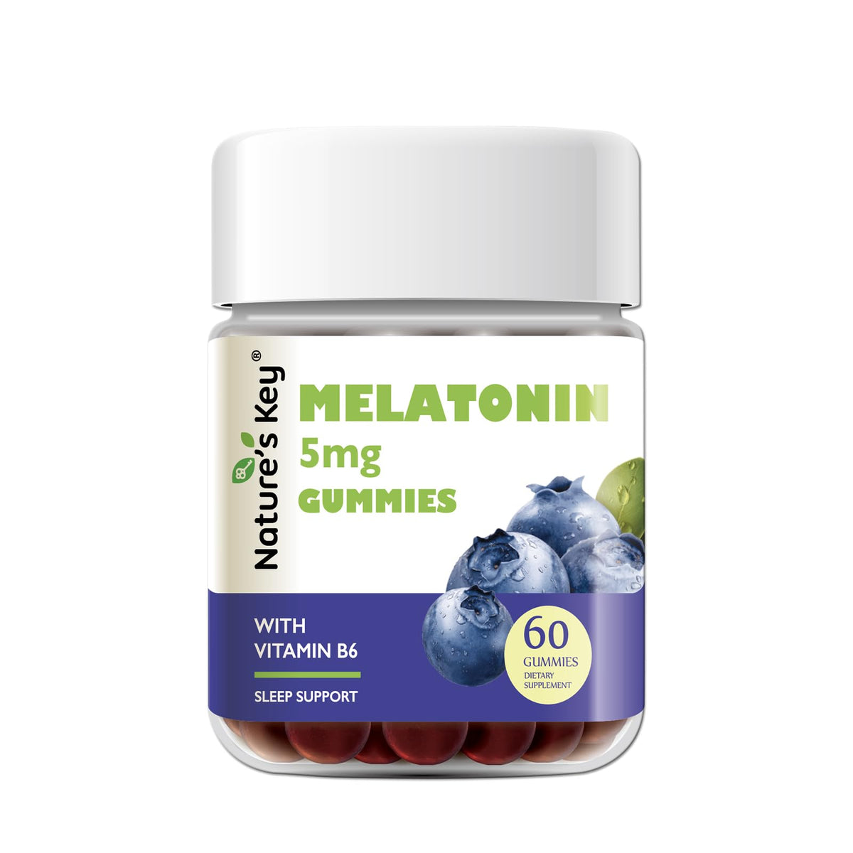 Nature's Key mélatonine gommes, bouteille ouverte, douceur relaxante pour une nuit paisible