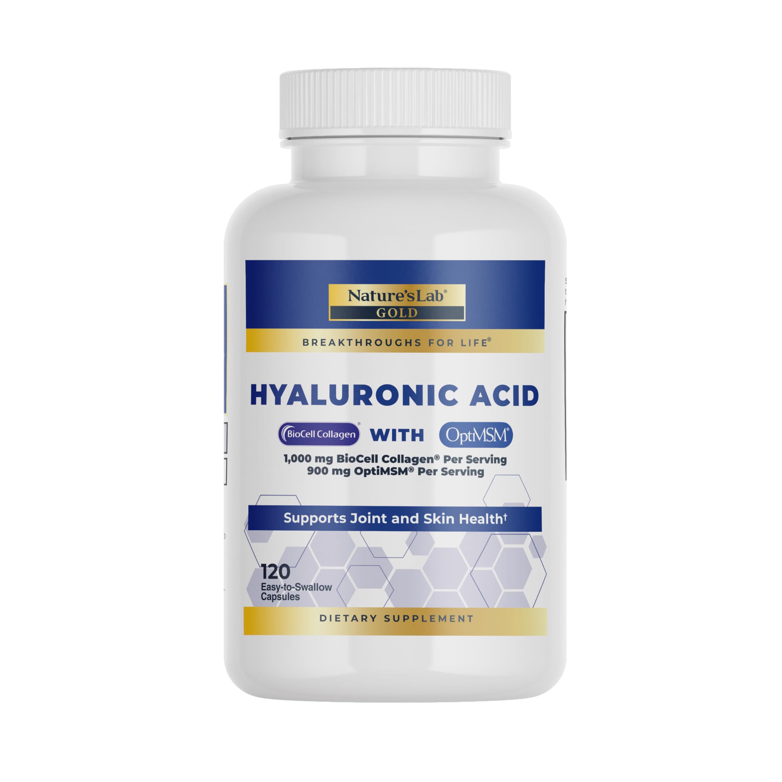 Nature's Lab acide hyaluronique - bouteille 120 capsules pour l'hydratation de la peau