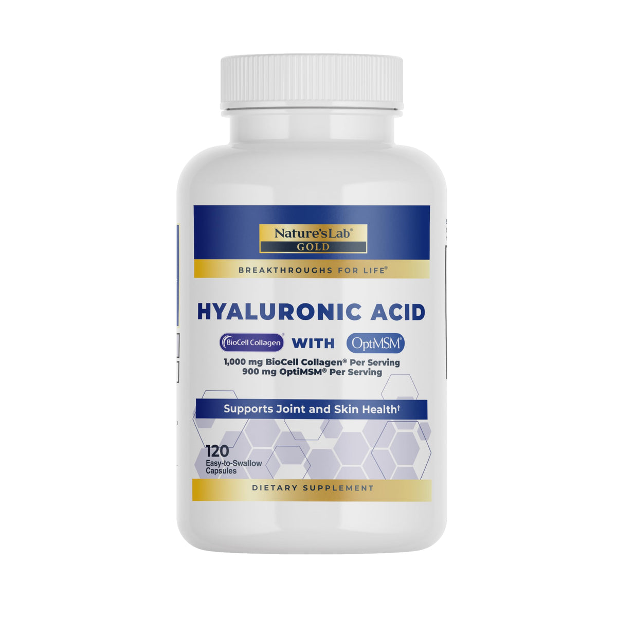 Nature's Lab acide hyaluronique - bouteille 120 capsules pour l'hydratation de la peau