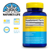 Étiquette Nature's Life Acide malique 800 mg — formule sans gluten et sans OGM clairement indiquée.
