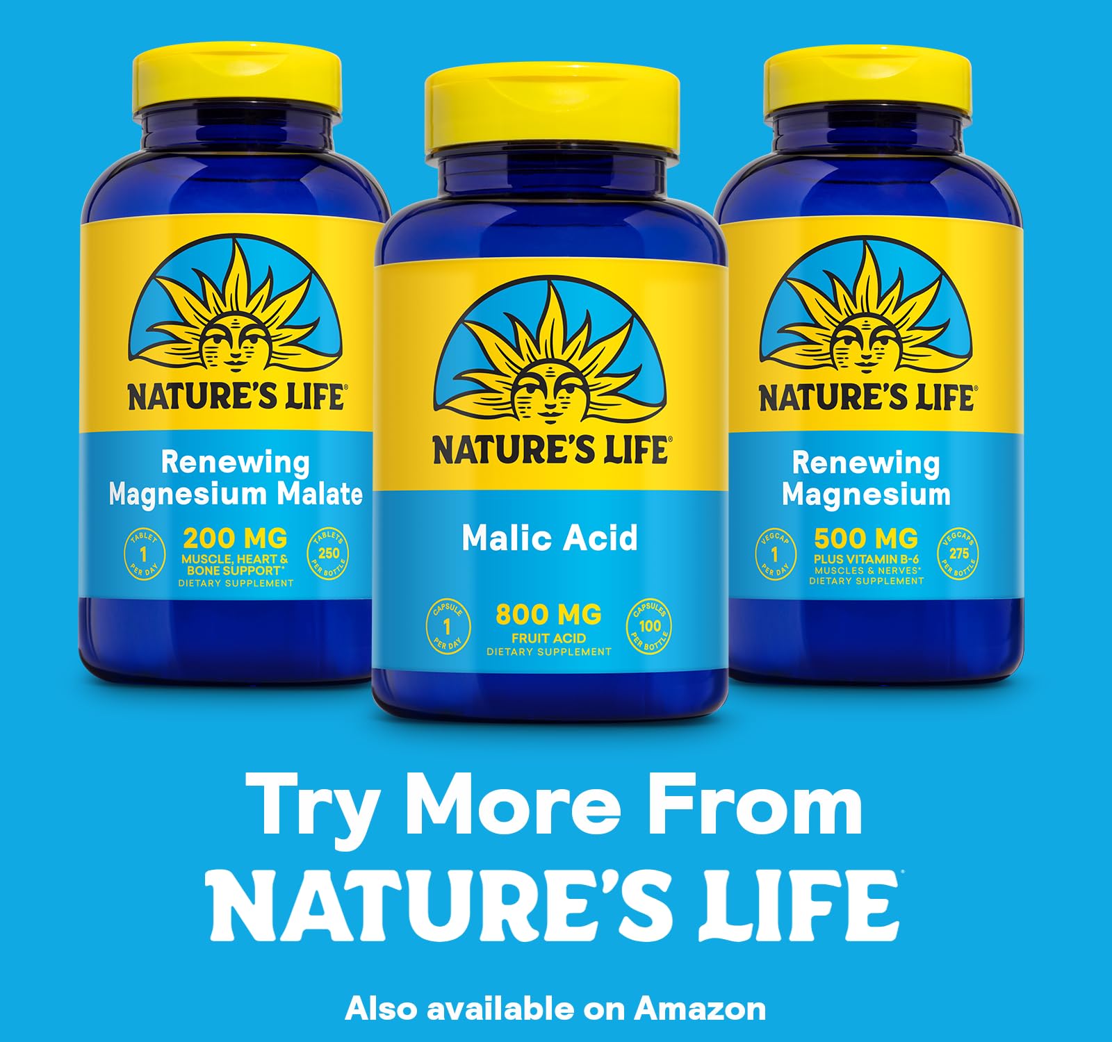 Aide à la routine sportive Nature's Life Acide malique 800 mg — prise quotidienne simple.