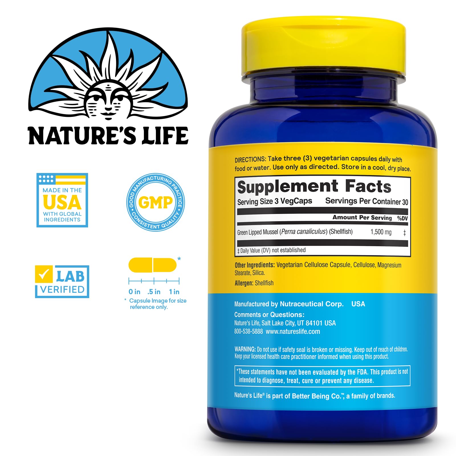 Nature's Life moules vertes bouteille: format pratique et nutriments essentiels