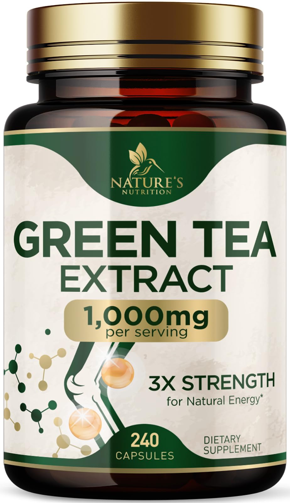 Nature's Nutrition Extrait Thé Vert Bouteille: énergie naturelle et support métabolique.