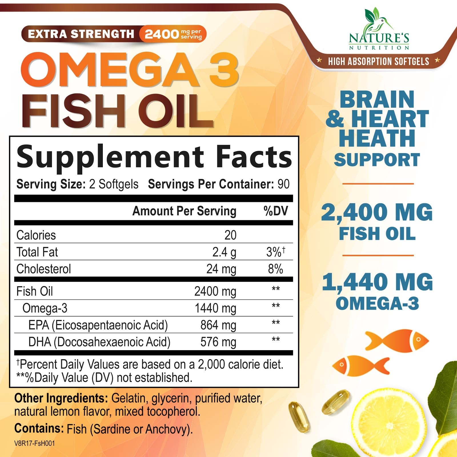 Gélules citron Nature's Nutrition Omega3 sans arrière-goût de poisson