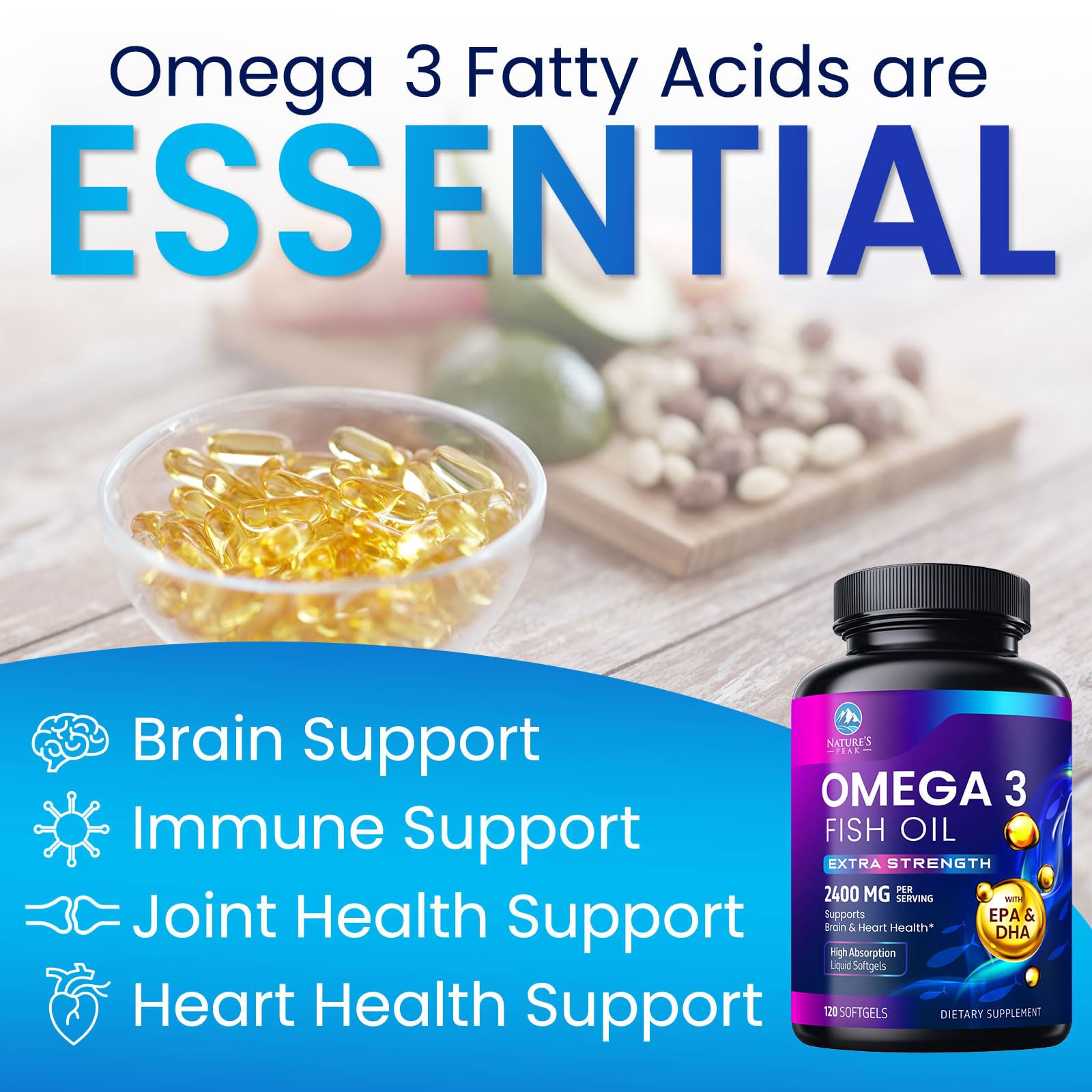 Nature's Peak Omega3: dosage pratique pour routine bien-être quotidienne.