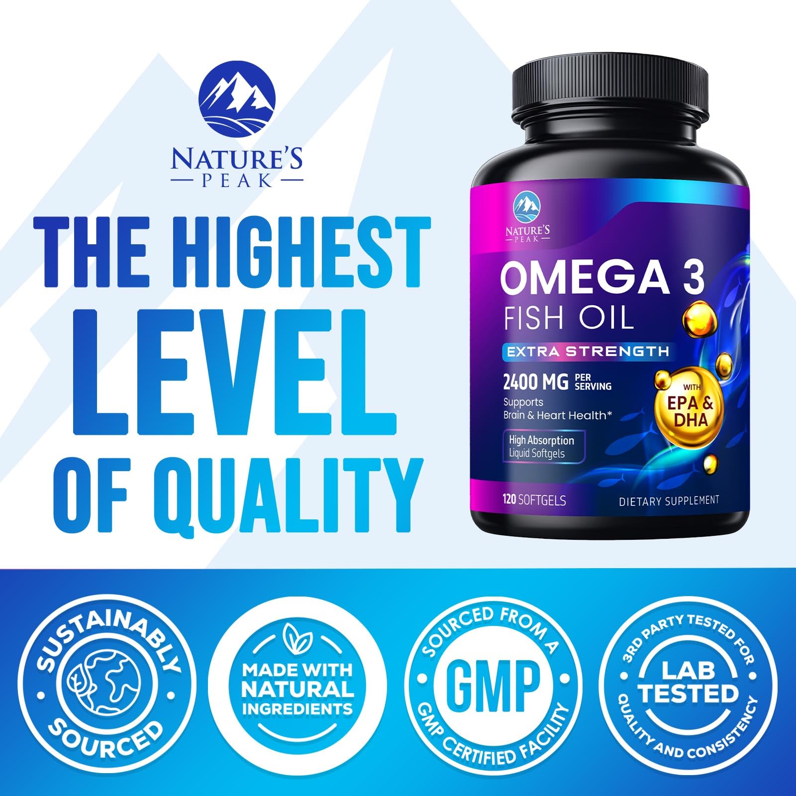 Nature's Peak Omega3: gélules sans arrière-goût, meilleure expérience quotidienne.