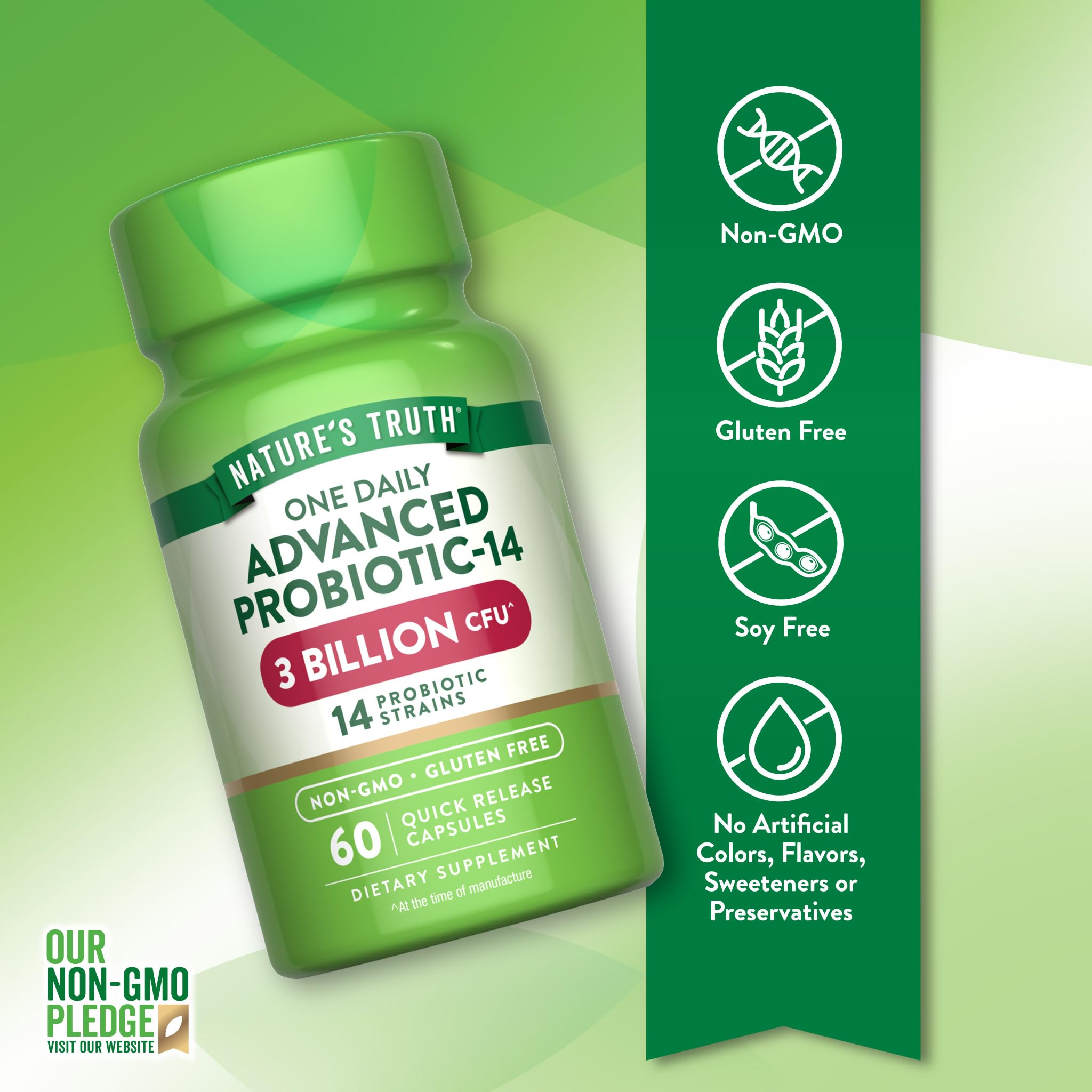 Nature's Truth Probiotiques capsules sans gluten, bien-être digestif.