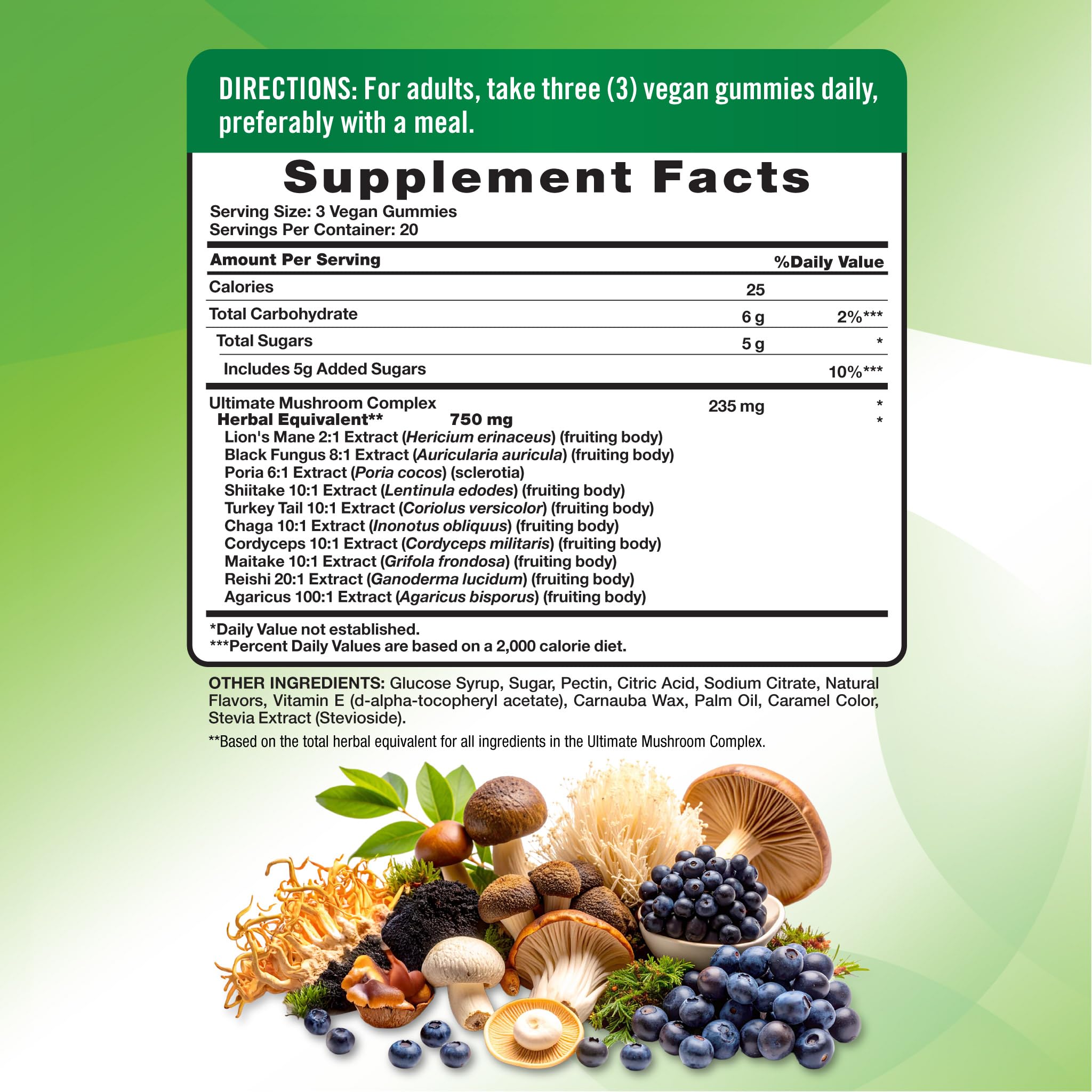 Gummies Nature's Truth complexe champignons 10 types, pratique à prendre chaque jour.