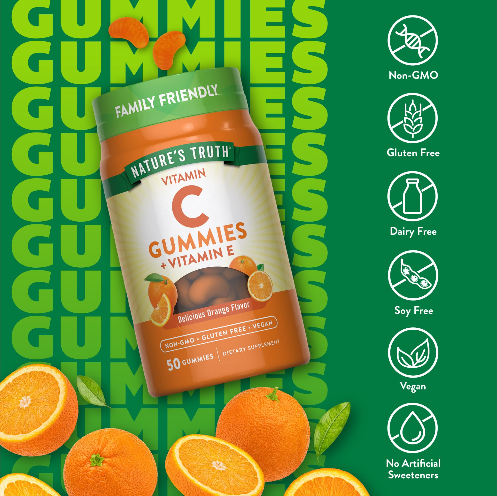 Nature's Truth Gommes Vitamine C saveur orange, gommes faciles à mâcher.