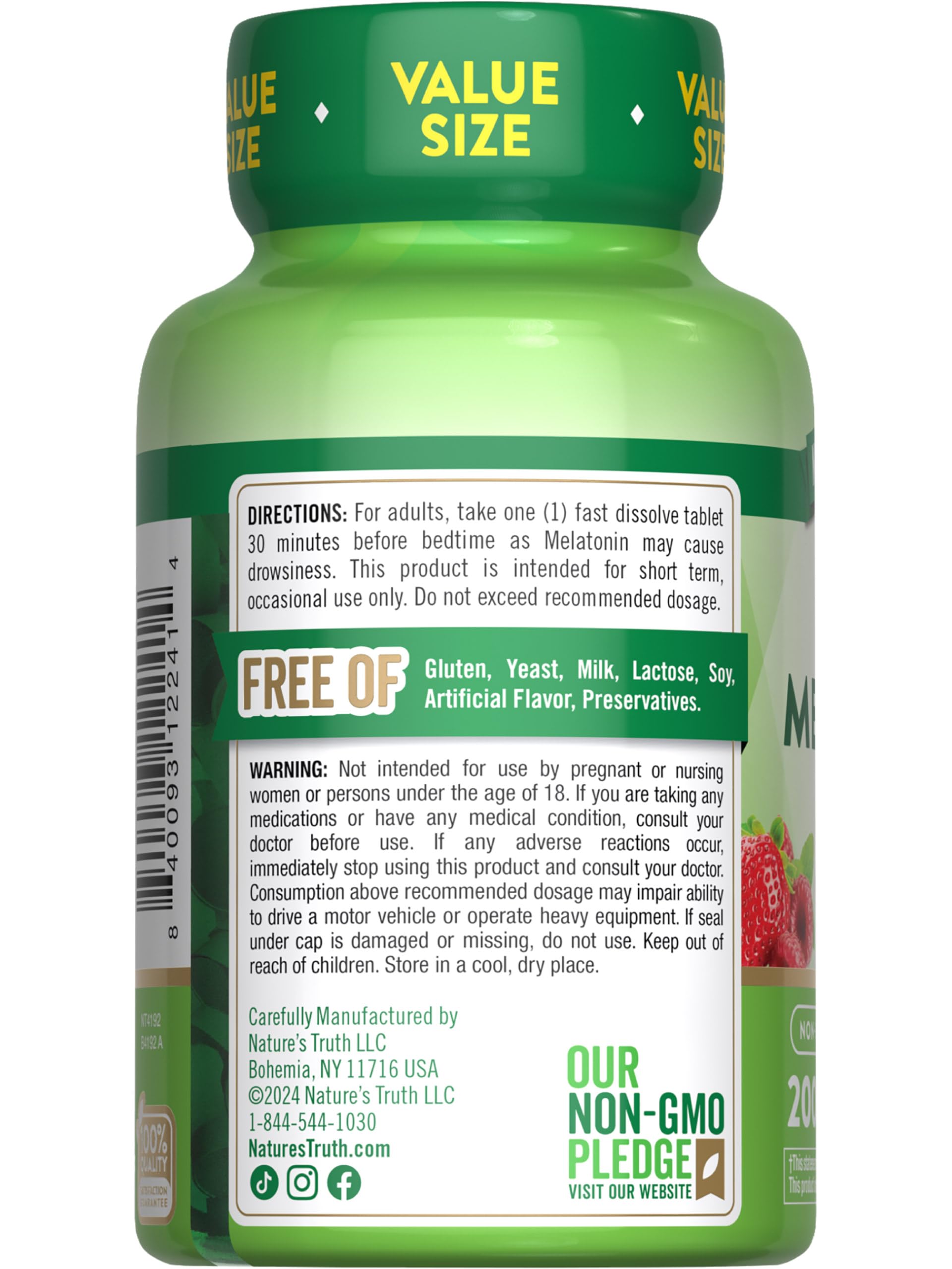 Nature's Truth Mélatonine, formule végane, sans OGM ni gluten