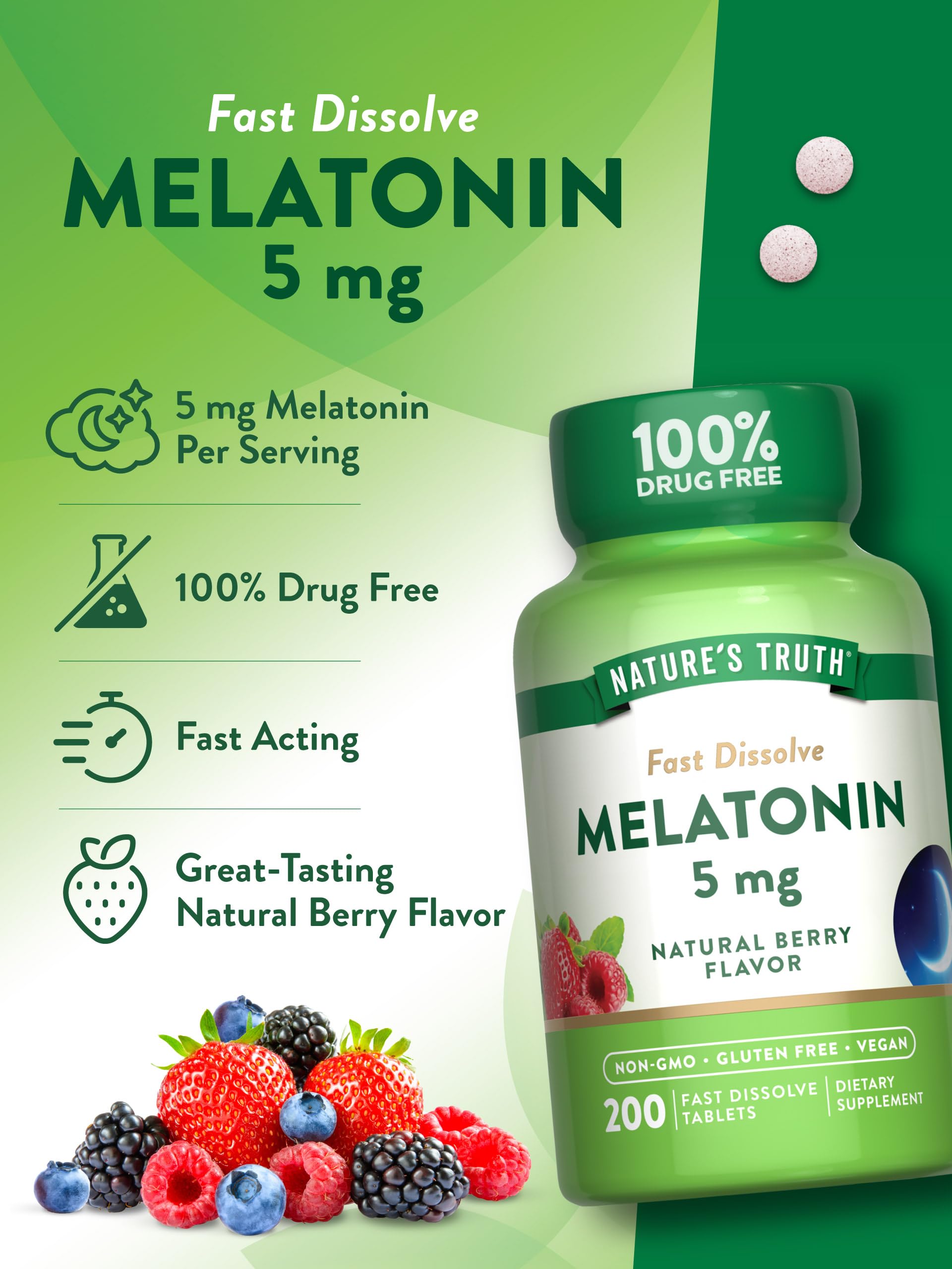 Nature's Truth Mélatonine, sans OGM et sans gluten, profil végane