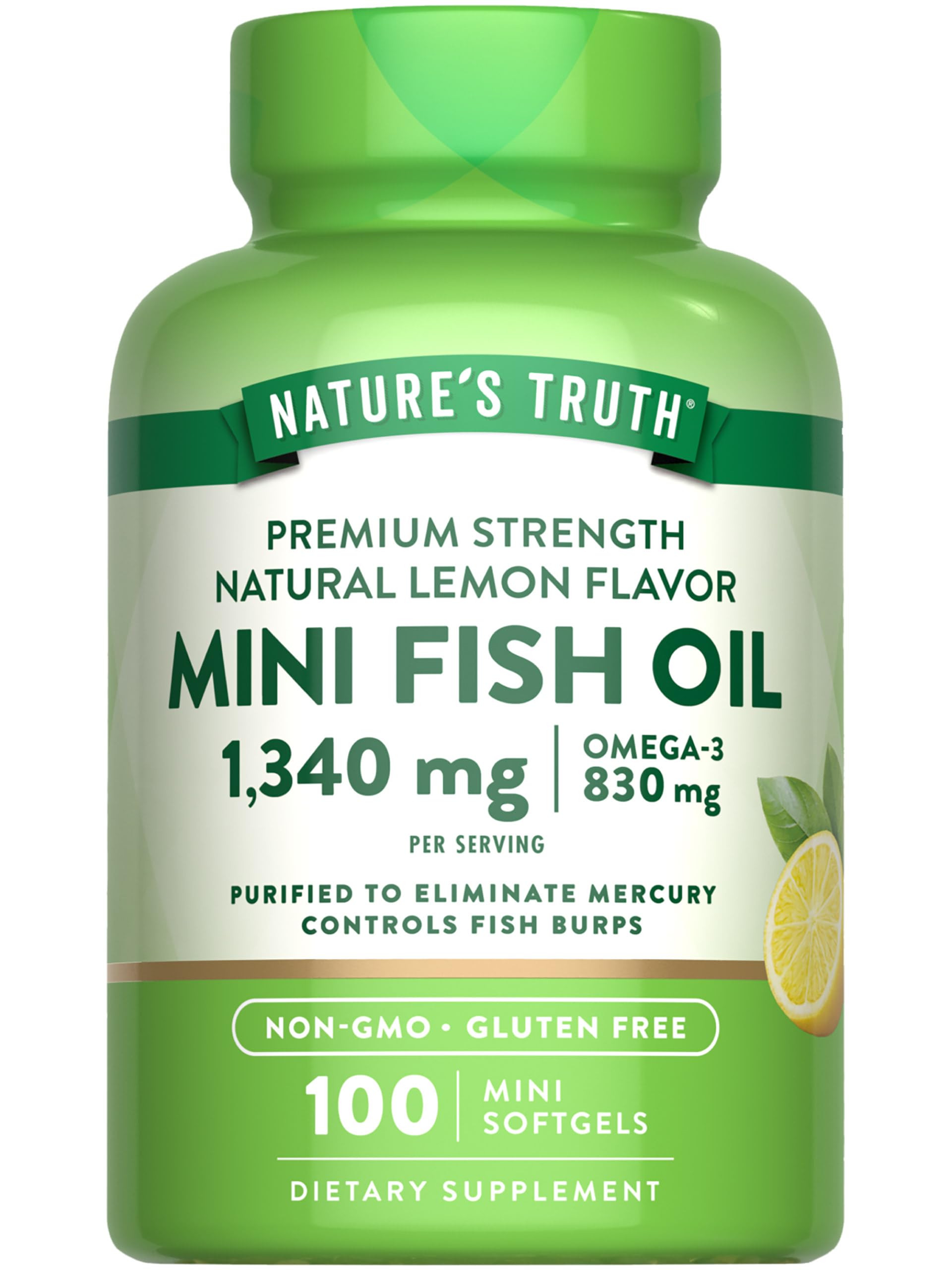 Nature's Truth Mini huile poisson Omega-3, gelules citron, prise facile