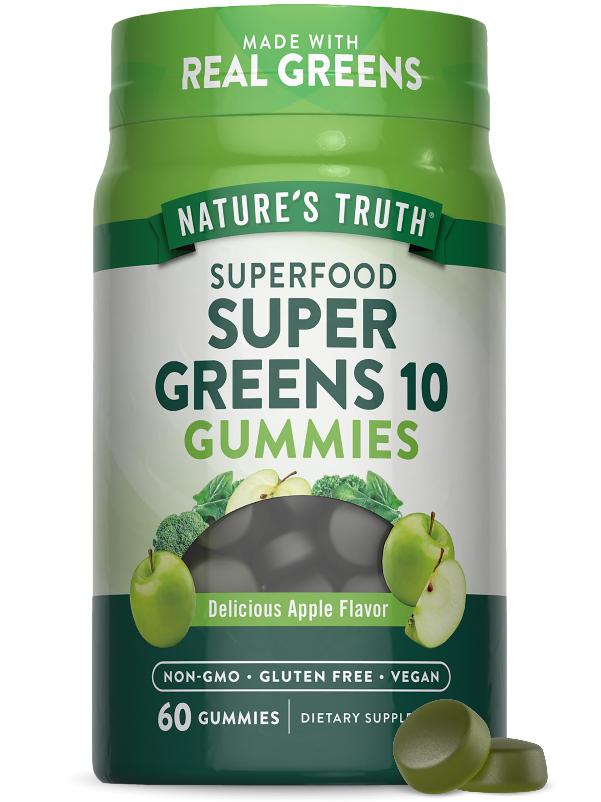 Nature's Truth Super Greens Gommes – bouteille ouverte, prise pratique au quotidien.