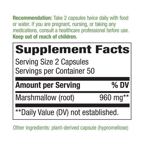 Nature's Way Marshmallow Root — emballage clair et informatif