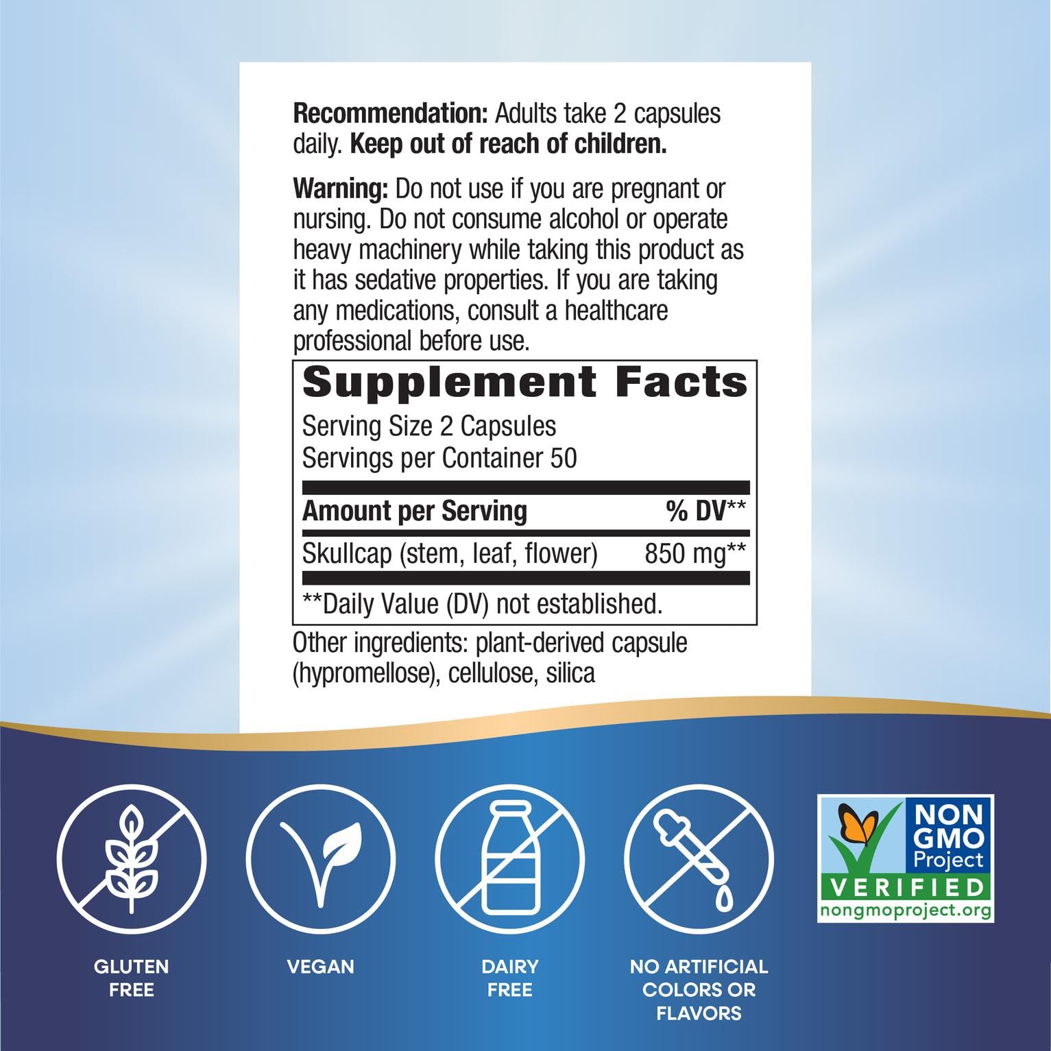 Nature's Way Skullcap – Capsules sans gluten, format pratique pour le rituel du soir.