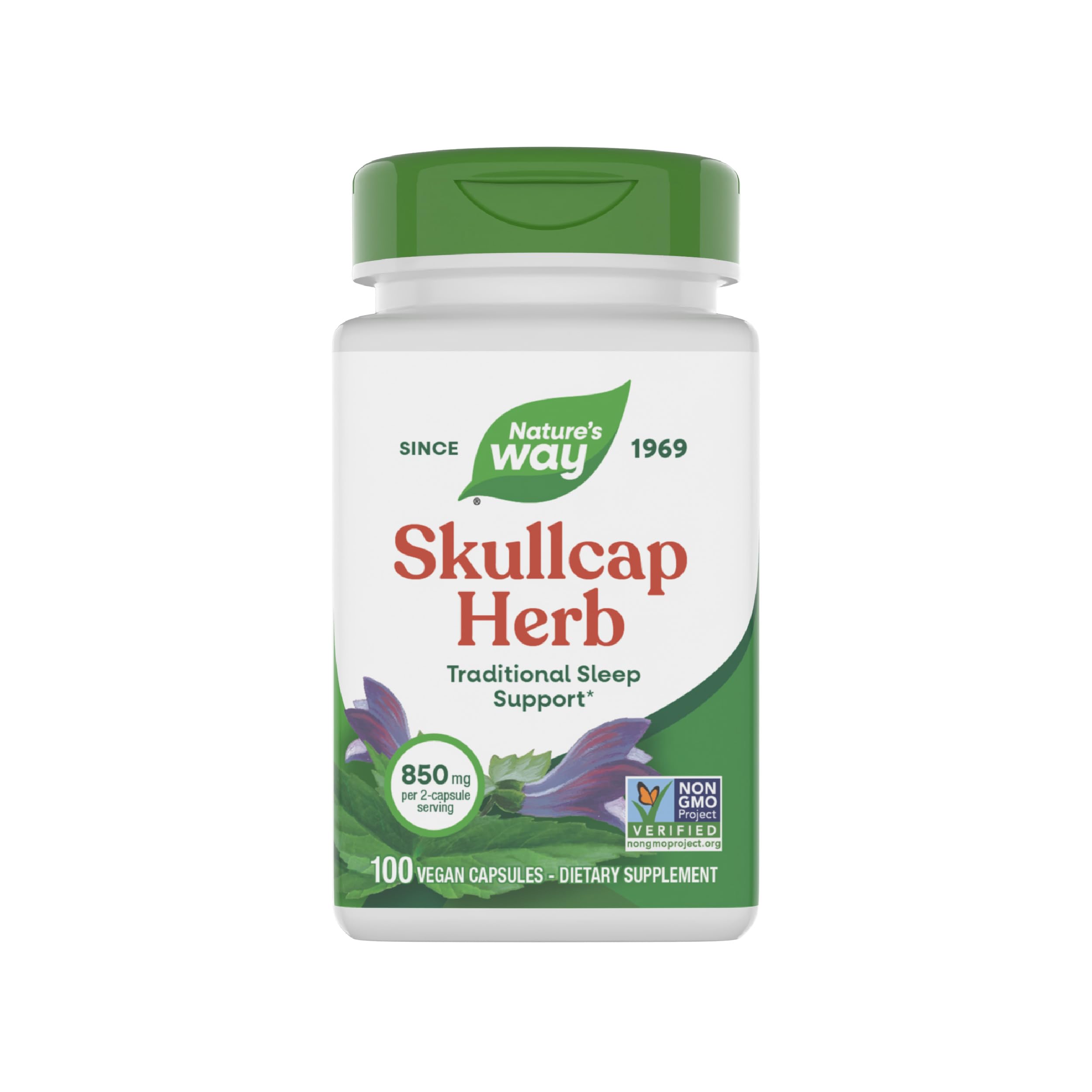 Nature's Way Skullcap – Bouteille végétale, soutien naturel au sommeil pour soirées plus calmes.