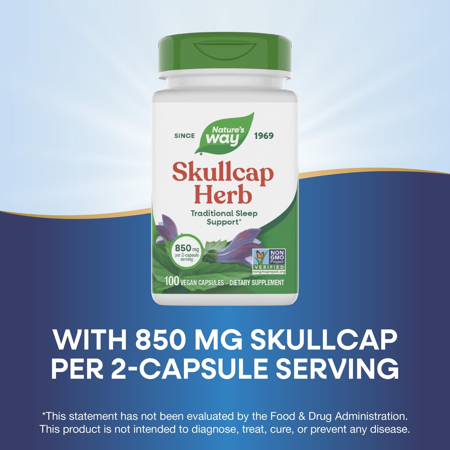 Nature's Way Skullcap – Végan, capsules pratiques pour une routine nocturne.