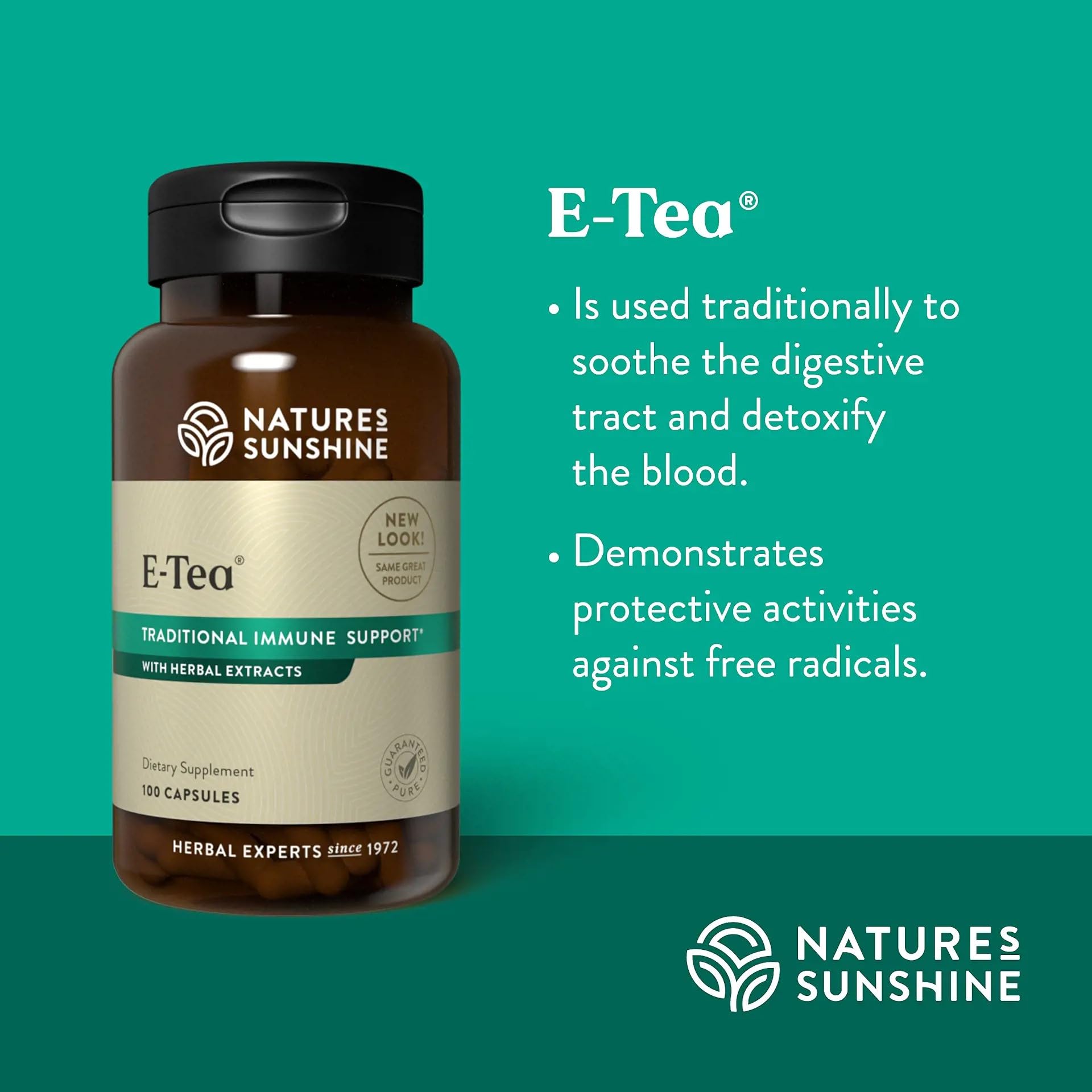 Confort digestif potentiel avec Nature's Sunshine E-Tea Capsules en format encapsulé.