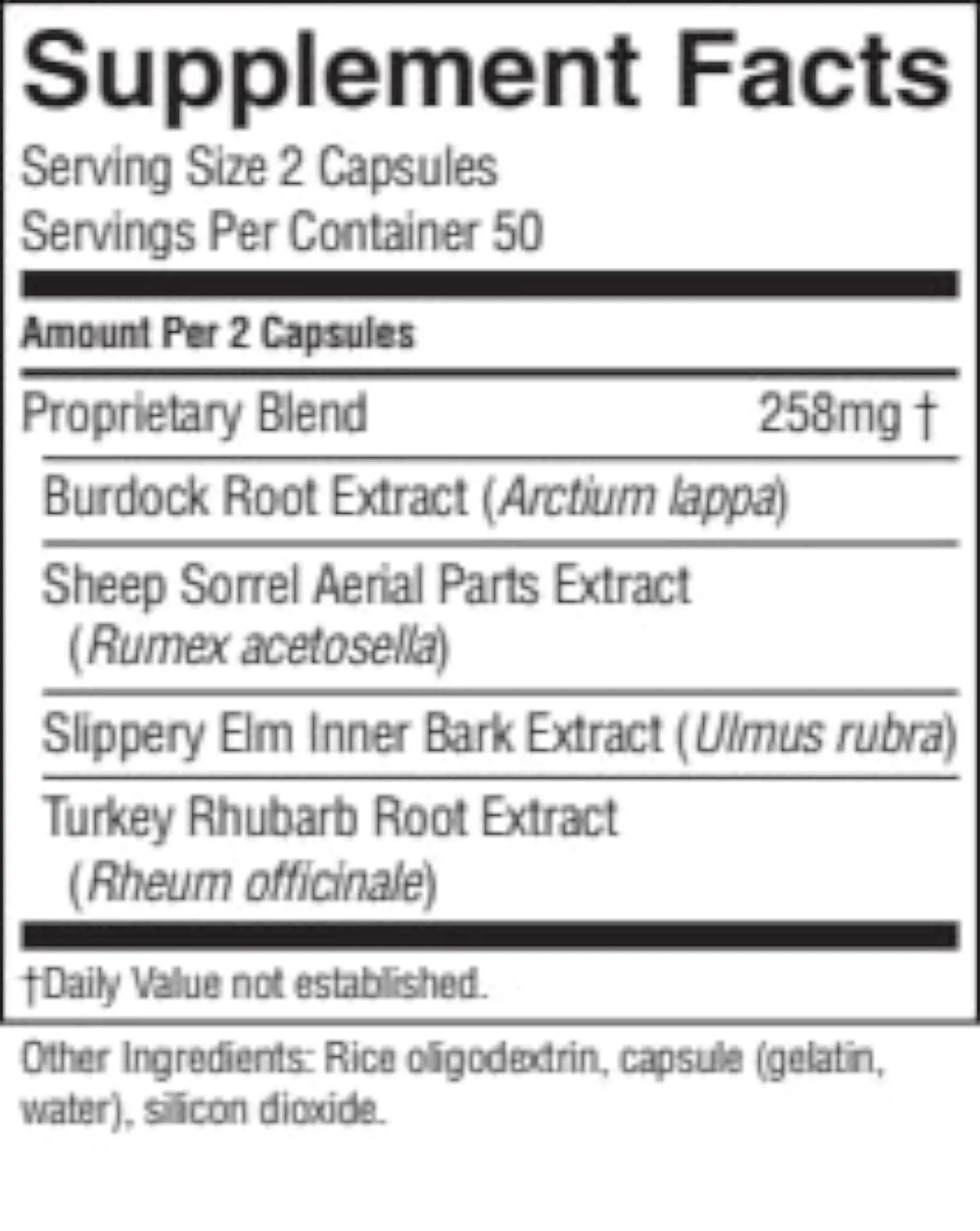 Ingrédients naturels et héritage Essiac dans Nature's Sunshine E-Tea Capsules.