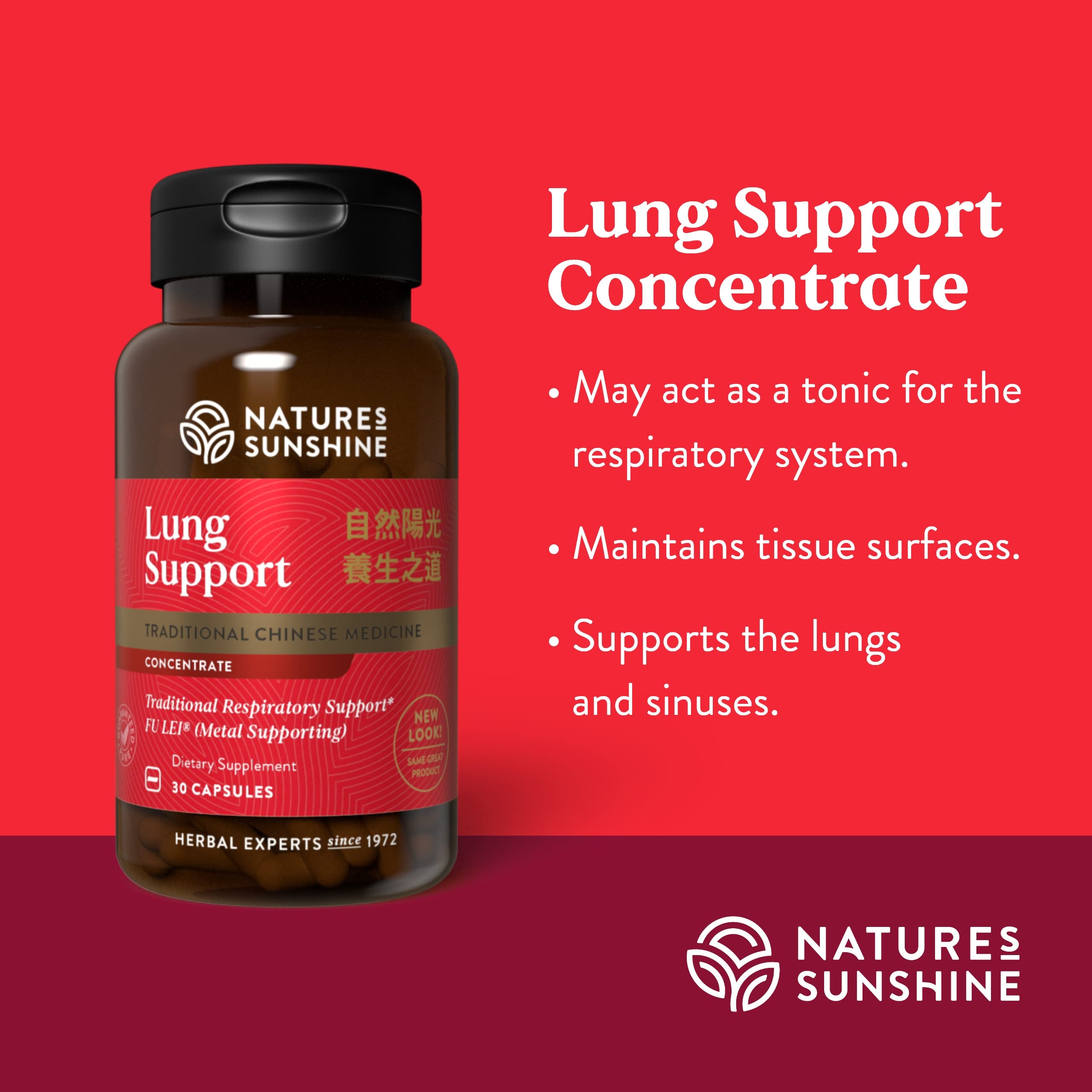 Nature's Sunshine – emballage du concentré TCM montrant le flacon et les capsules.