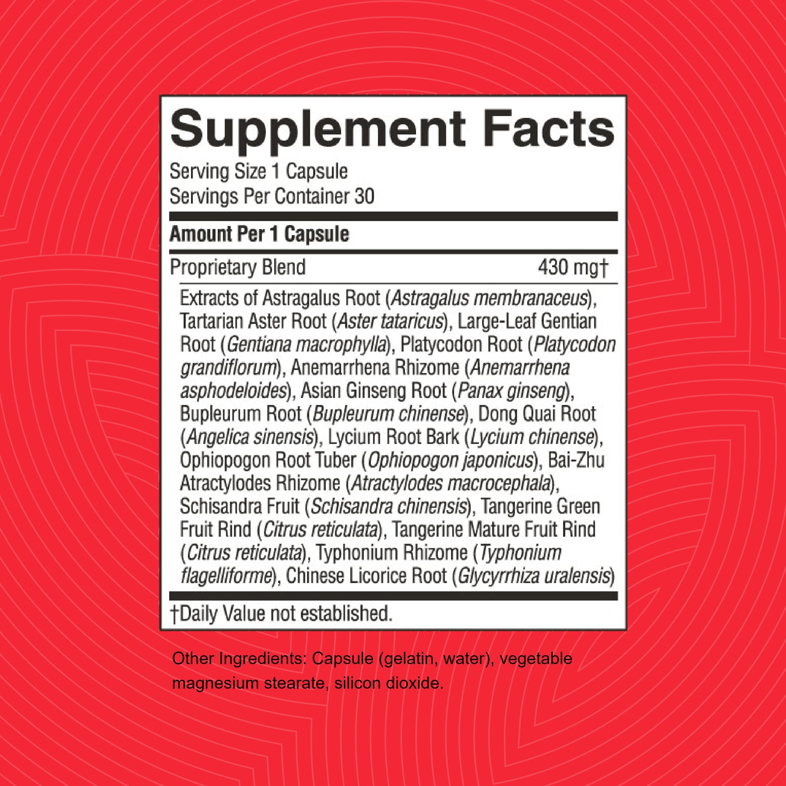 Nature's Sunshine – étiquette du concentré TCM avec informations d'utilisation.