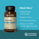 Mind-Max Nature's Sunshine, capsules près d'une tasse, aide potentielle à la mémoire.
