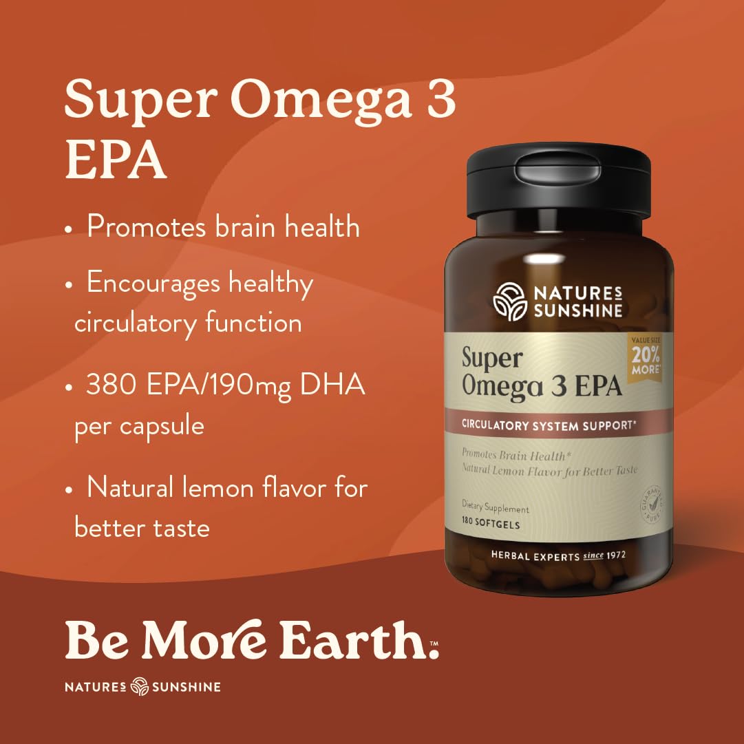 Nature's Sunshine Super Omega-3 EPA : étiquette claire et ingrédients naturels, pour une alimentation équilibrée
