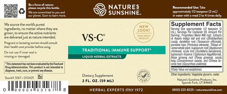 Nature's Sunshine VS-C Liquide — emballage certifié kasher.