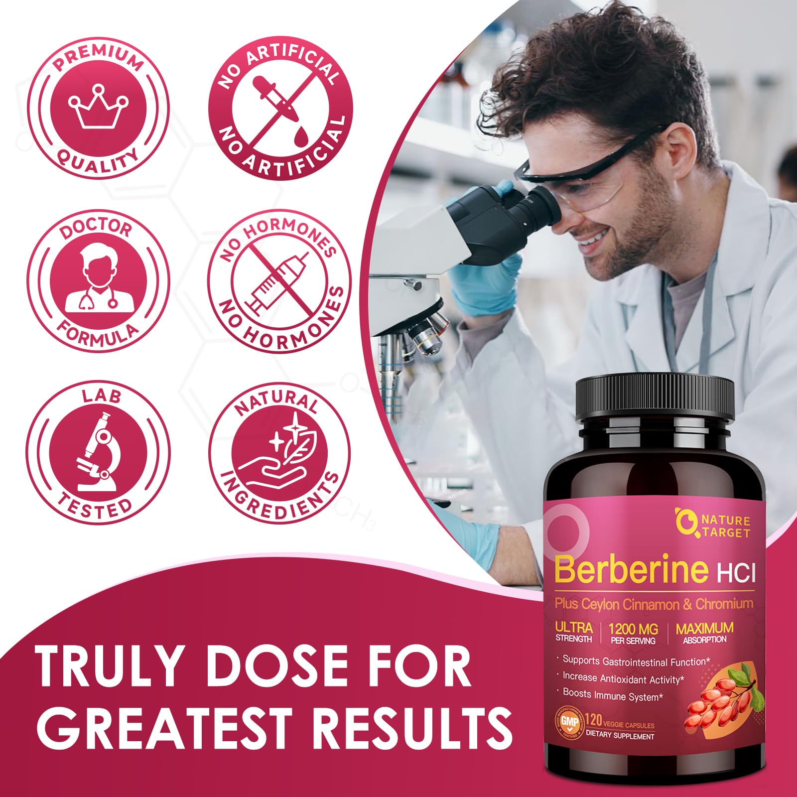 NATURE TARGET Berberine HCl 1200mg - Bien-être potentiel et vitalité au quotidien.