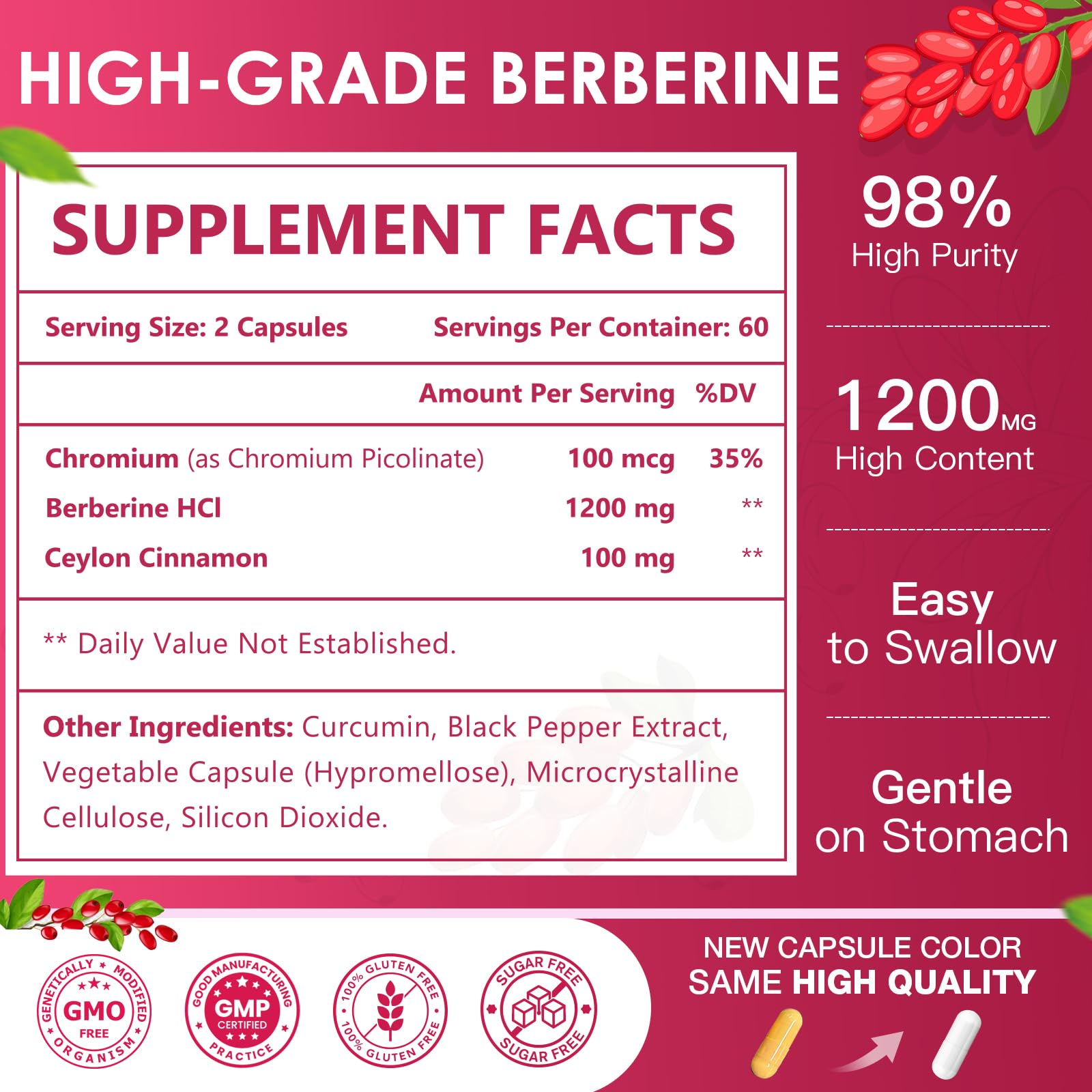 NATURE TARGET Berberine HCl 1200mg - Capsules faciles à avaler pour le quotidien.