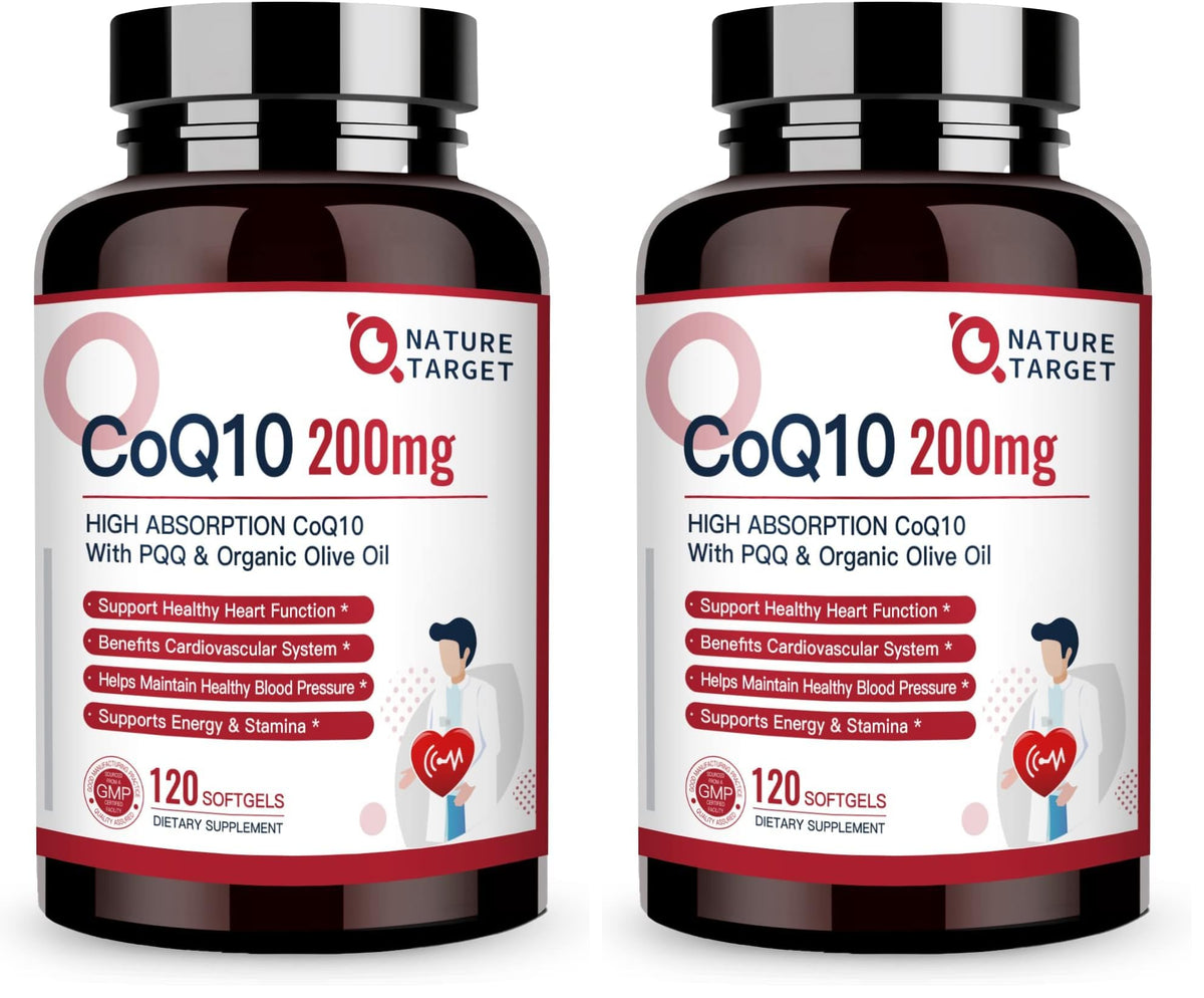 Nature Target CoQ10 200 mg: bouteille de gélules pour énergie potentielle.