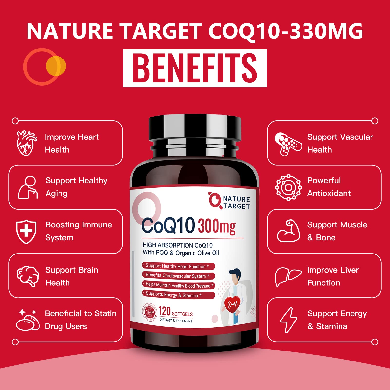 Pack de 120 gélules Nature Target CoQ10 prêt pour routine quotidienne