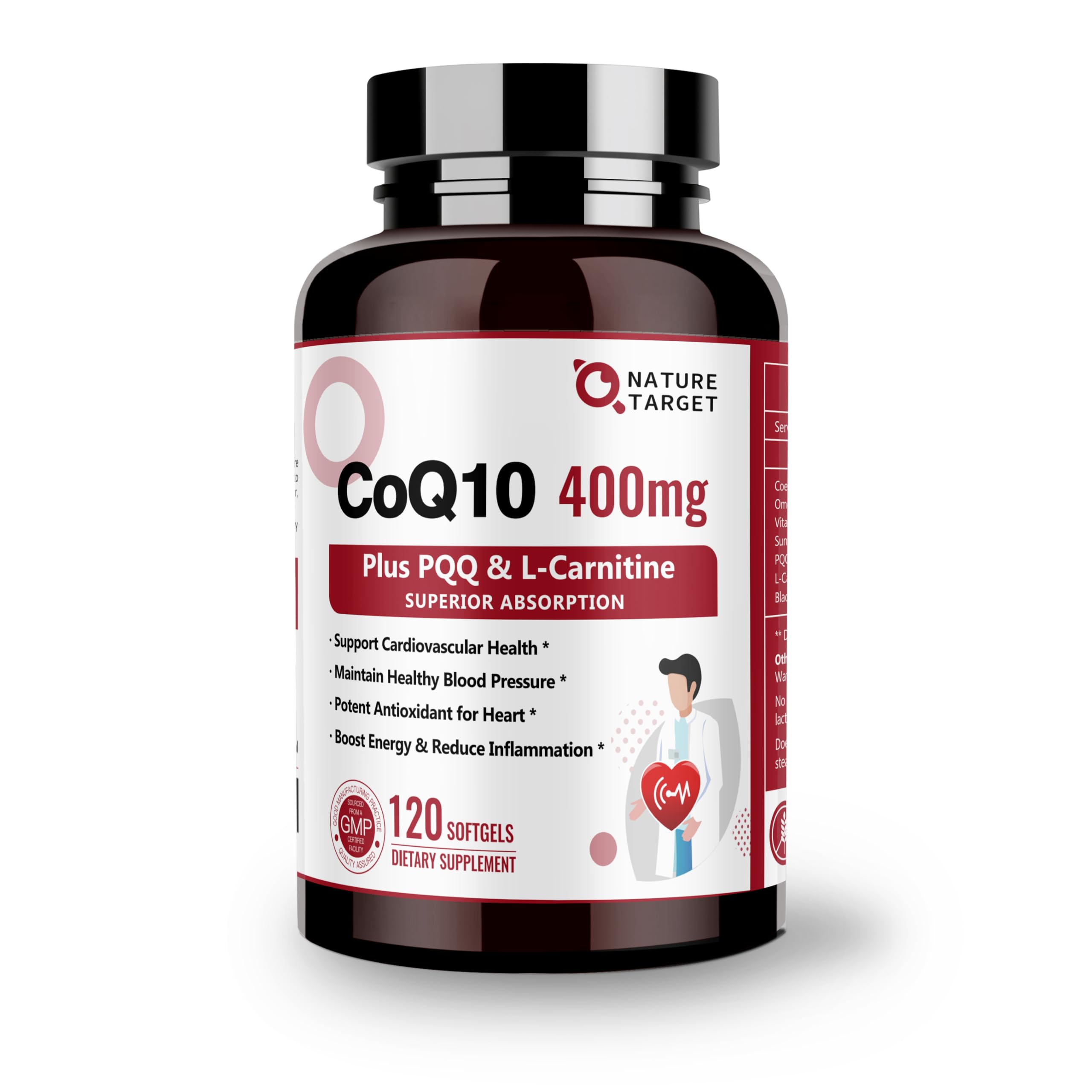 Nature Target CoQ10 400mg – Bouteille softgel, soutien potentiel du bien-être général.