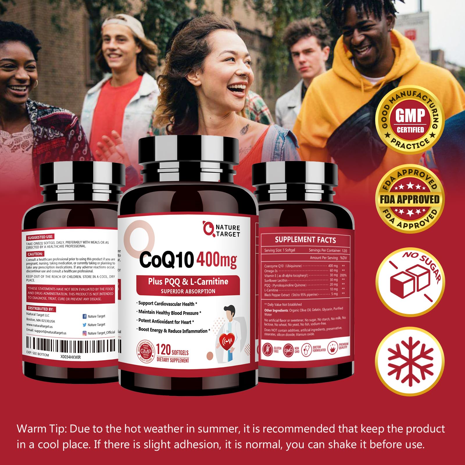 Nature Target CoQ10 400mg – Prise simple en gélules pour routine quotidienne.