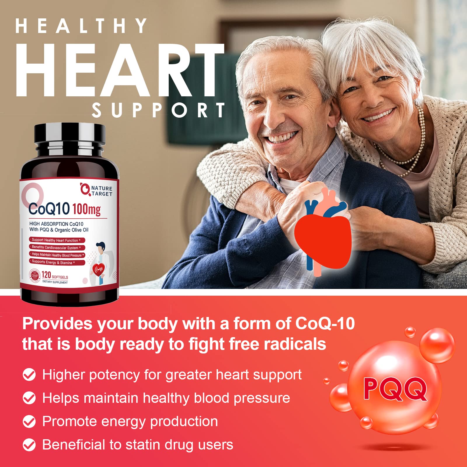 Nature Target CoQ10 : absorption améliorée grâce à l'huile d'olive biologique.