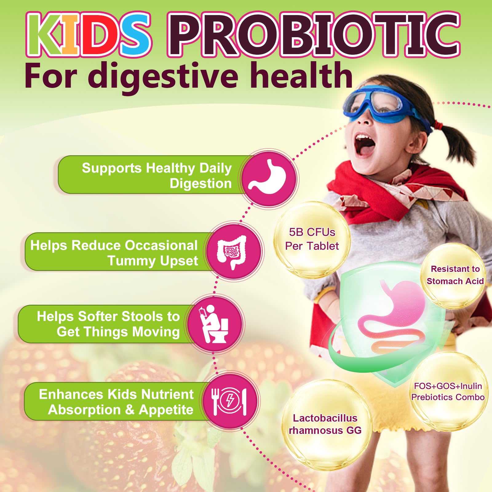 Nature Target digestion chez l'enfant avec prébiotiques et souches bénéfiques.