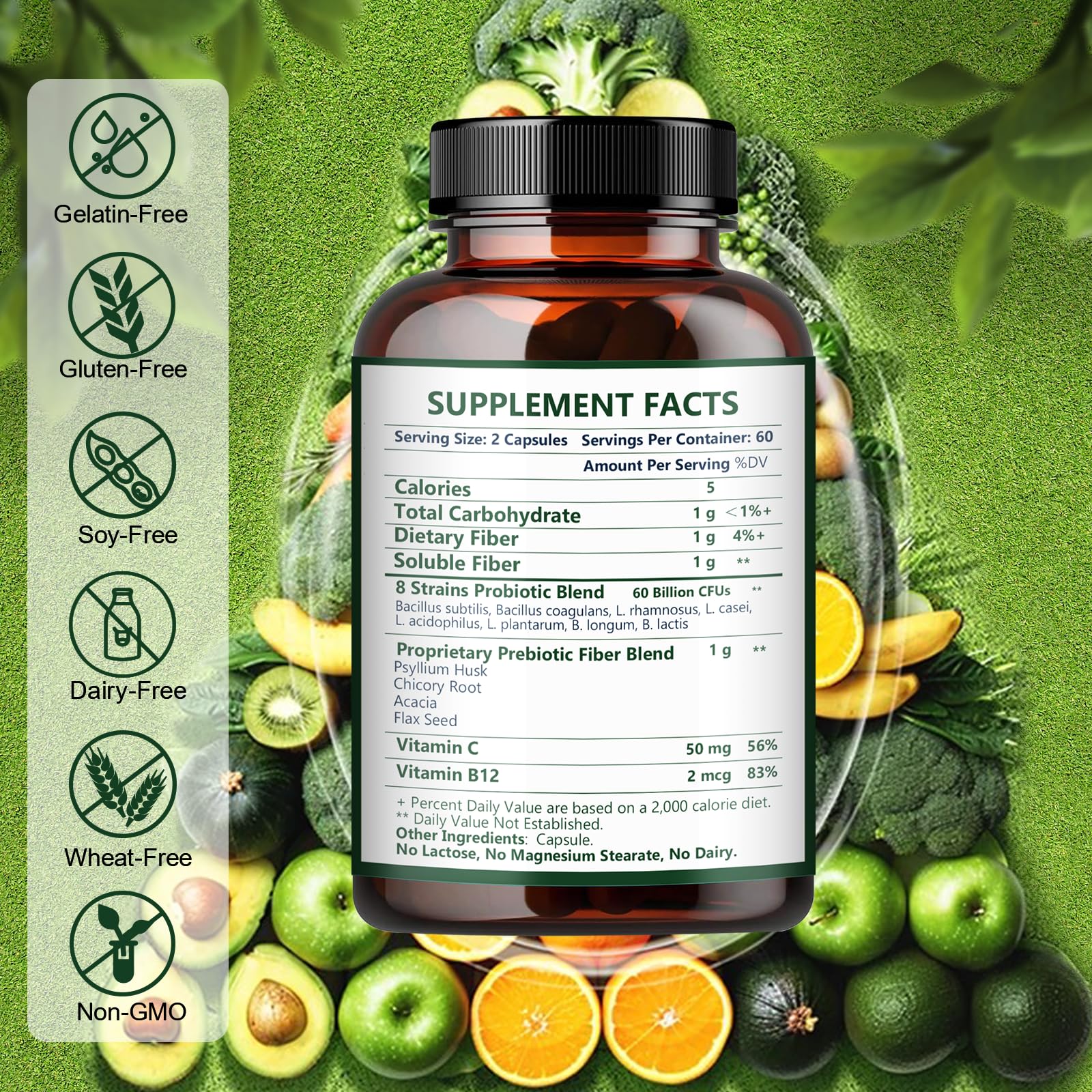 Étiquette NATURE TARGET montrant la formule prébiotique et fibre pour régularité.
